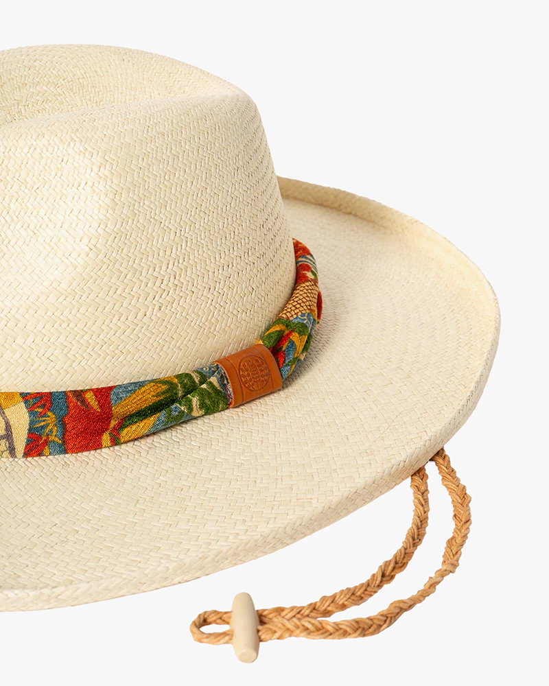 Kiriko Custom Panama Hat, Straw, Shades of Orange Multi Pattern with Blue and Green Accents - Image 3