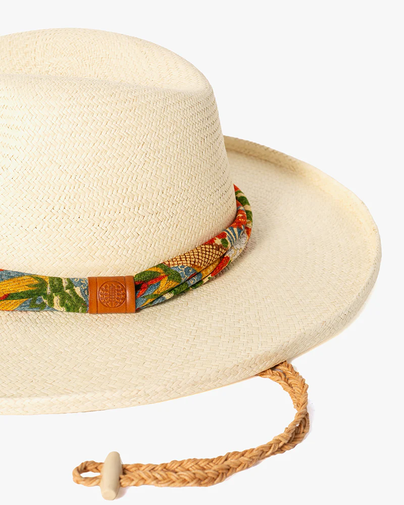 Kiriko Custom Panama Hat, Straw, Shades of Orange Multi Pattern with Blue and Green Accents - Image 4