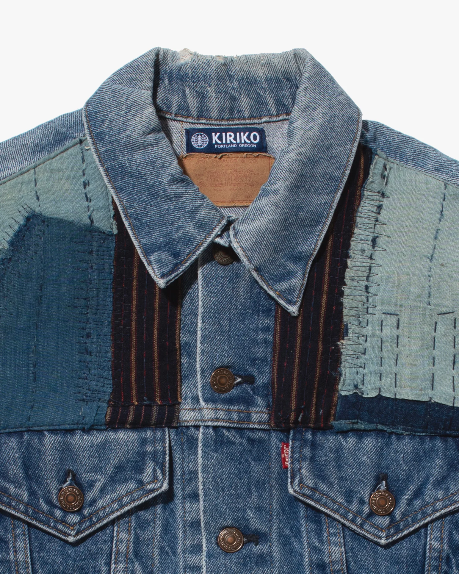 Kiriko Custom, Vintage Levi's Jacket, Patched with Shades of Blue with Maekake Apron - Image 7