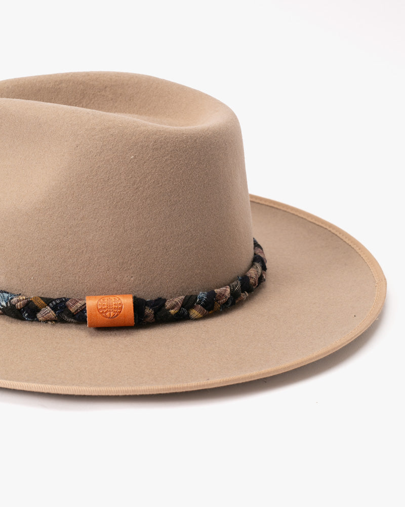 Kiriko Custom Wool Felt Hat, Camel with Braided Black and Yellow, Brixton, Indigo Kasuri and Burgundy Plaid - Image 3