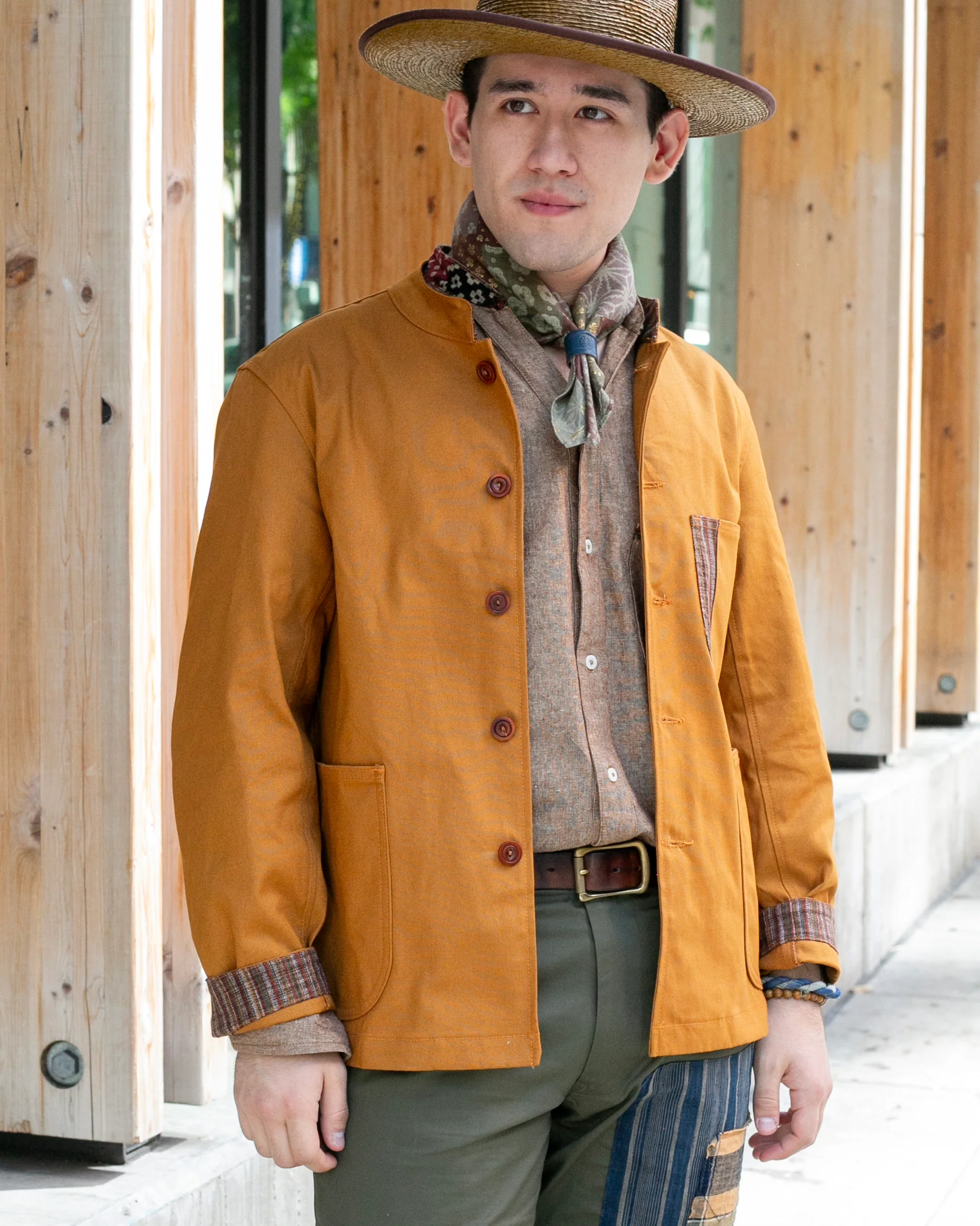 Kiriko Original Mandarin Collar Lightweight Jacket, Mustard - Image 3