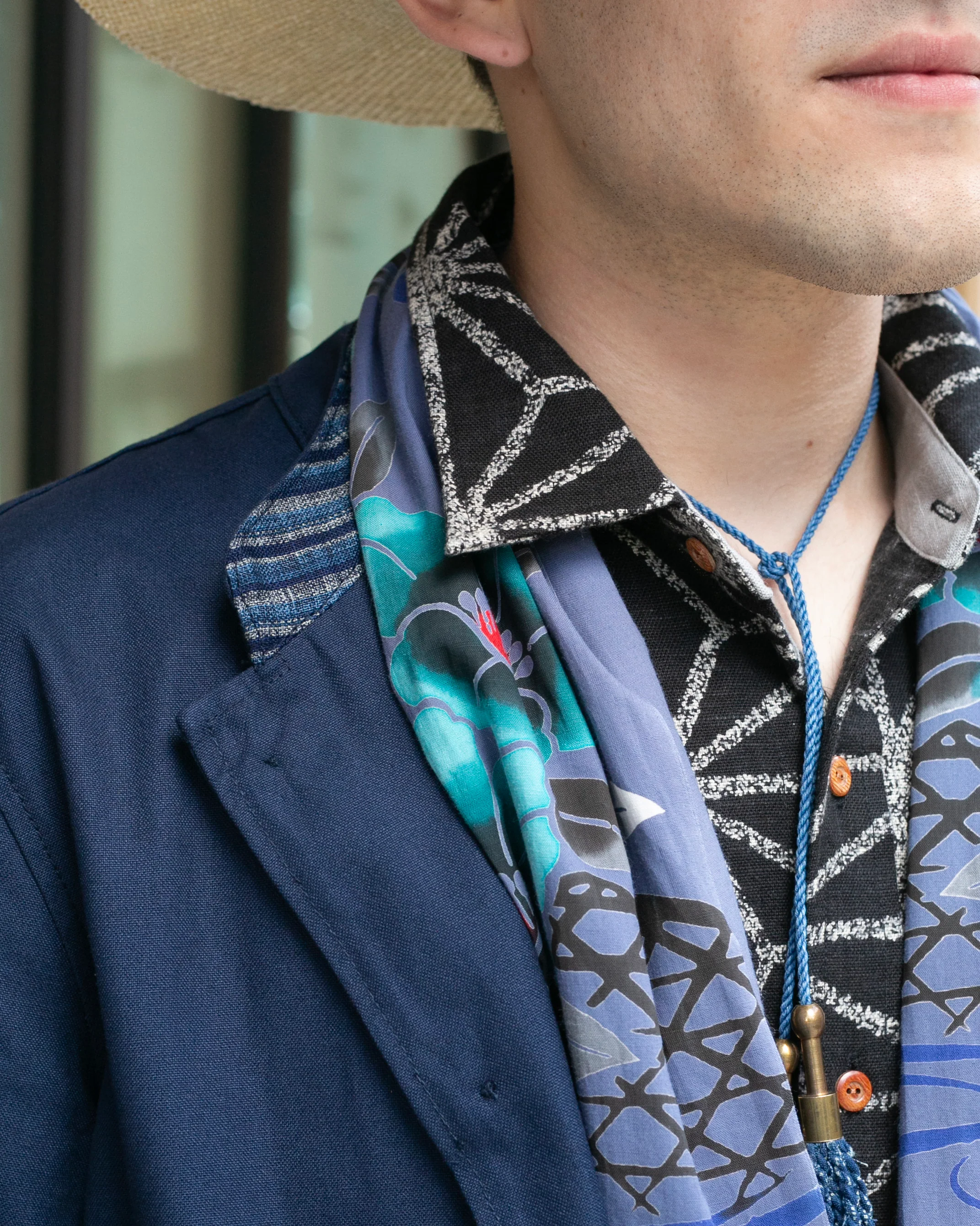 Kiriko Original Mandarin Collar Lightweight Jacket, Navy - Image 4