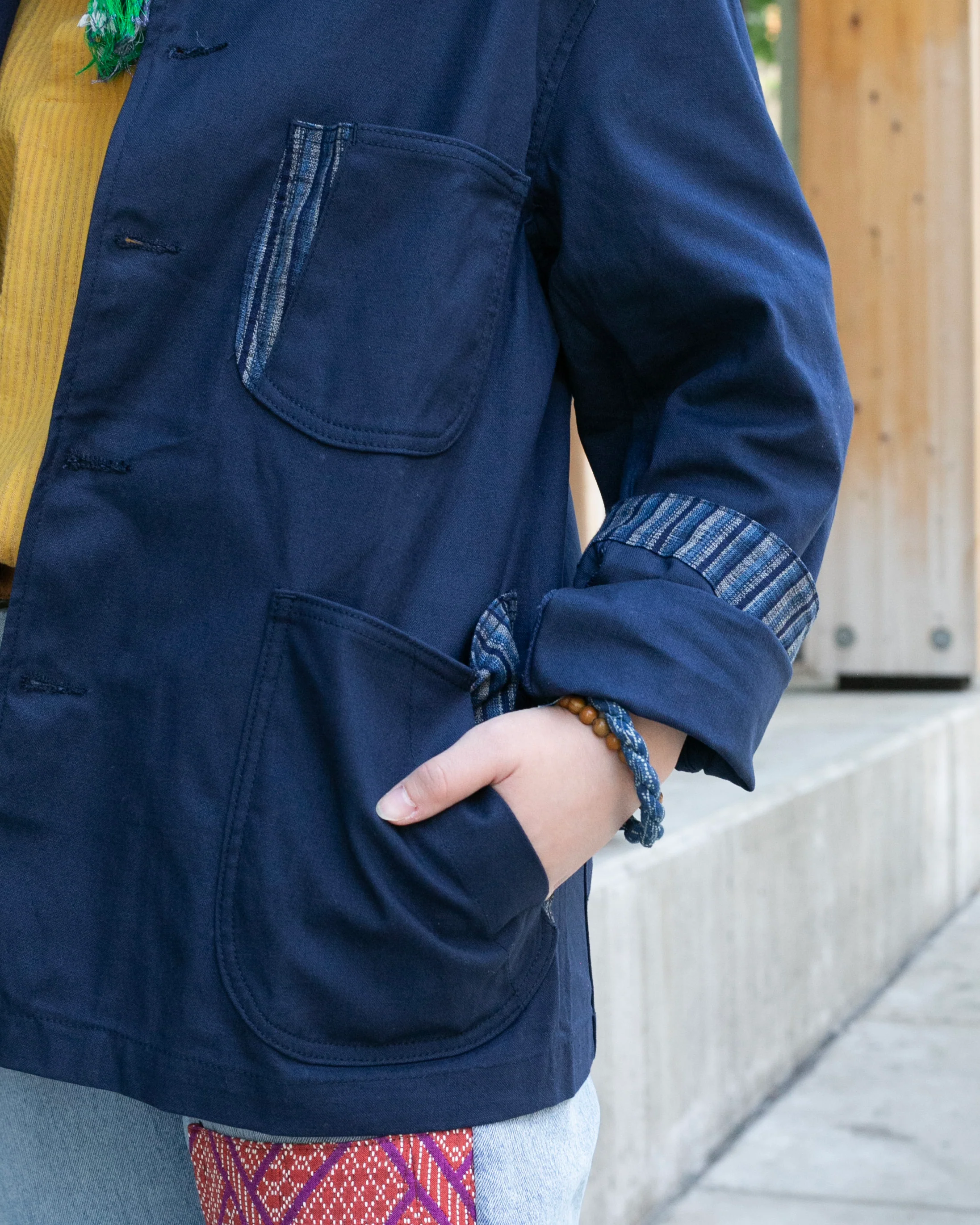 Kiriko Original Mandarin Collar Lightweight Jacket, Navy - Image 7