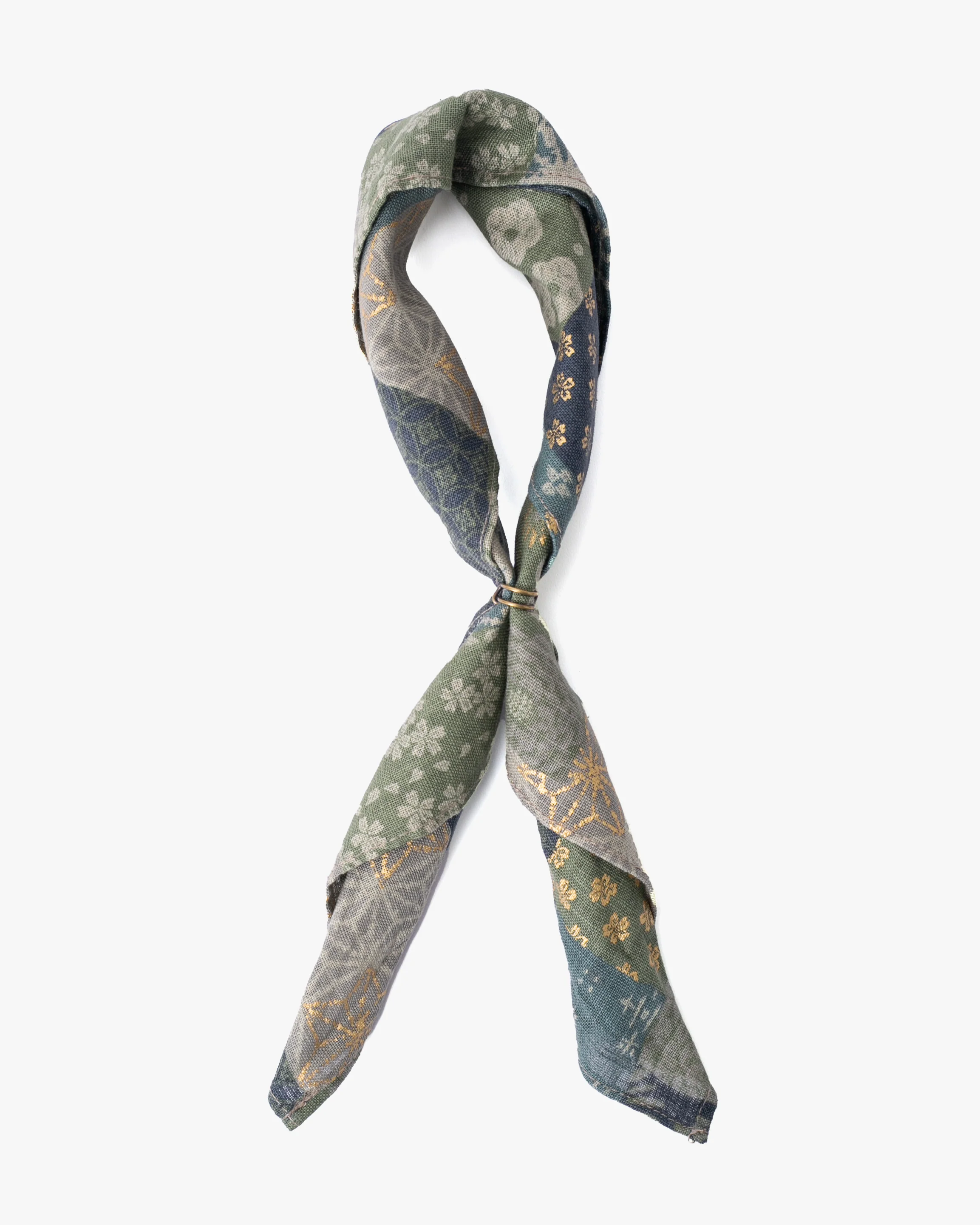 Kiriko Original Bandana, Classic, Patchwork Style, Sage and Gold - Image 4