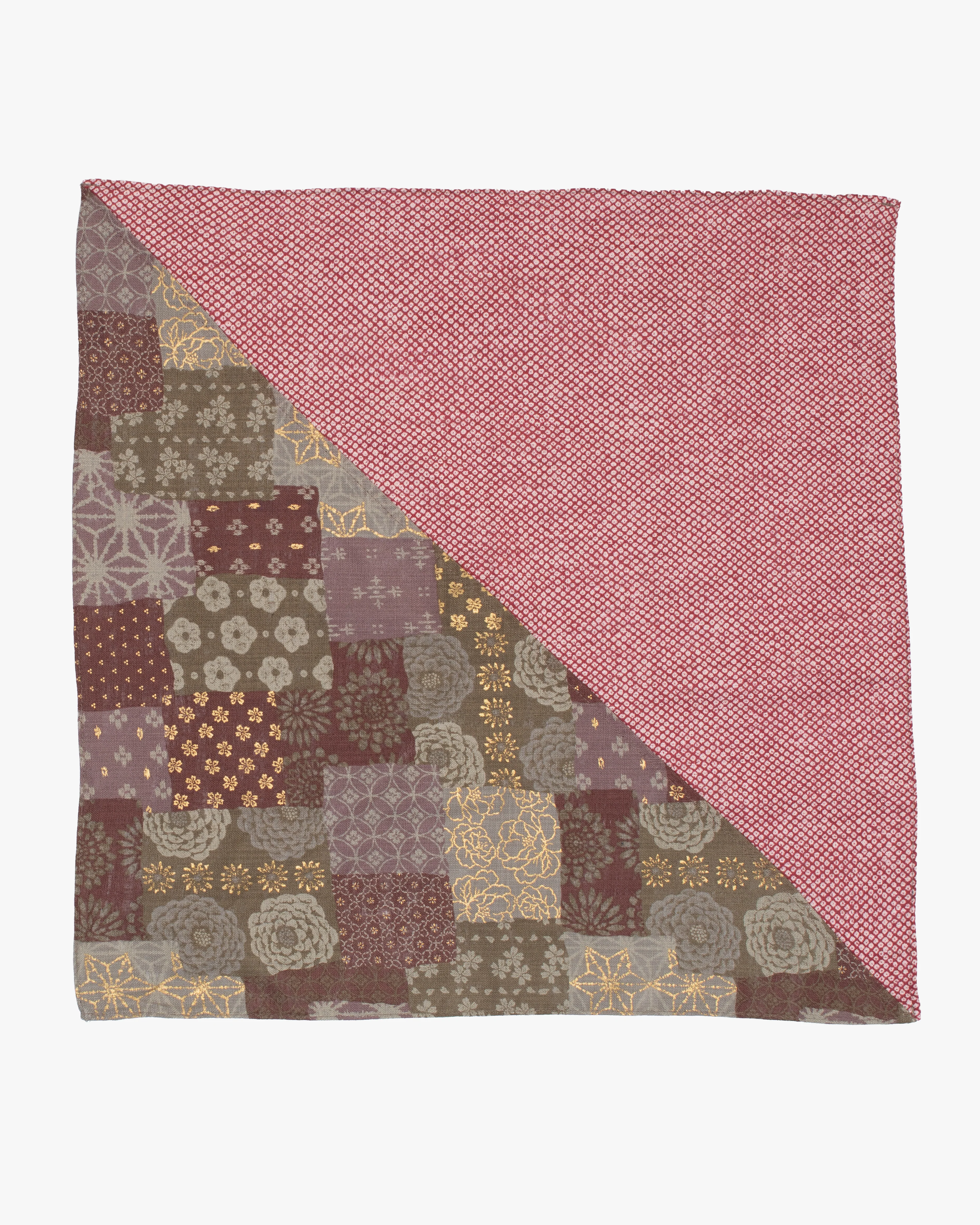 Kiriko Original Bandana, Split, Azuki and Gold and Red Shibori - Image 4