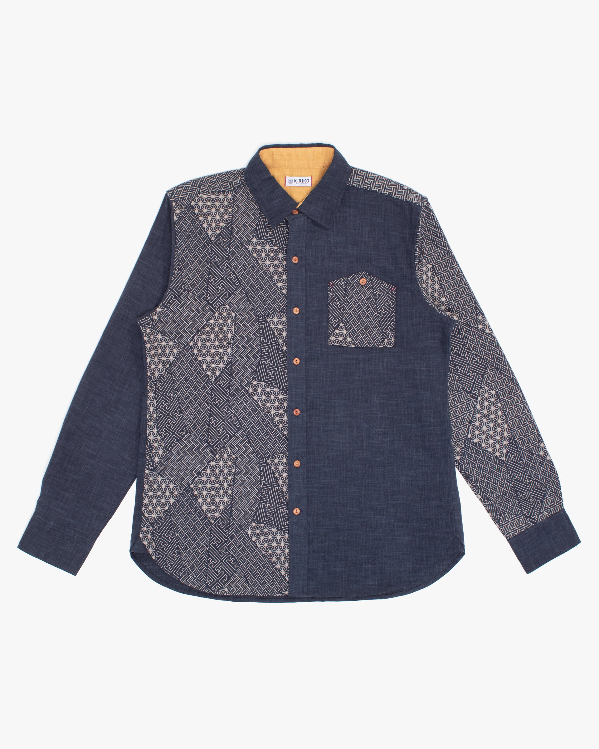 Kiriko Original Button-Up Shirt, Long Sleeve, Indigo Split Small Multi