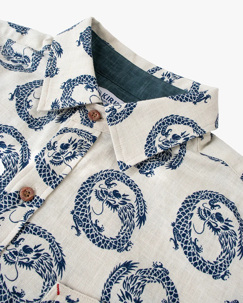 Kiriko Original Button-Up Shirt, Short Sleeve, Cream Dragon - Image 6