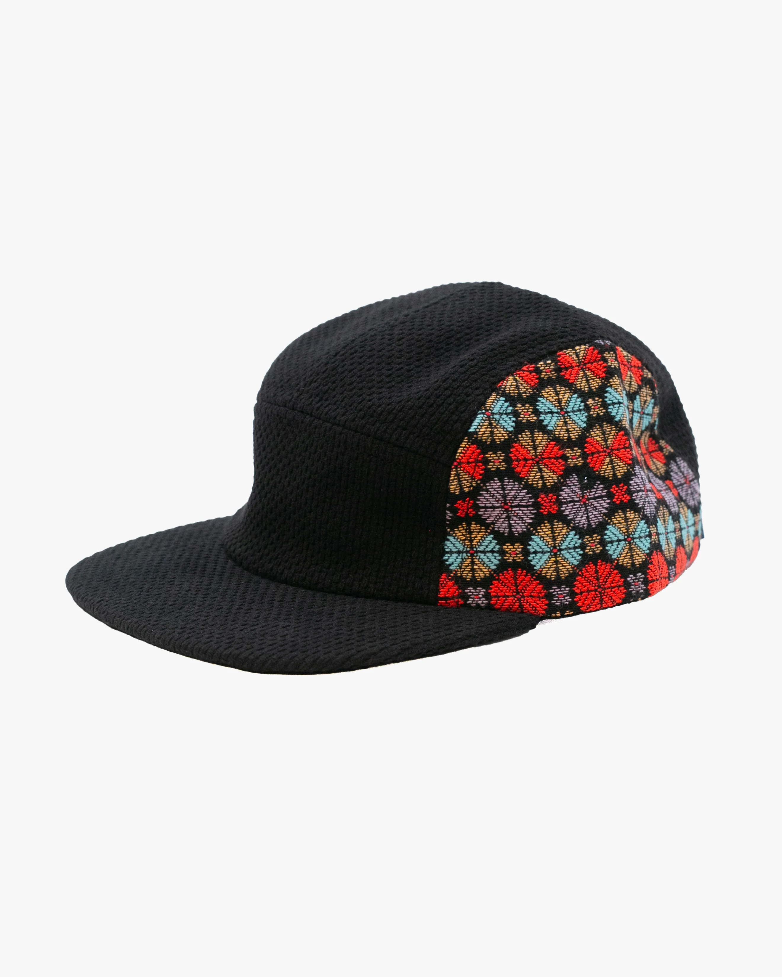 Kiriko Original Cap, 5-Panel, Two Tone, Black Sashi-Ori with Multicolor Chrysanthemum French Jacquard - Image 2
