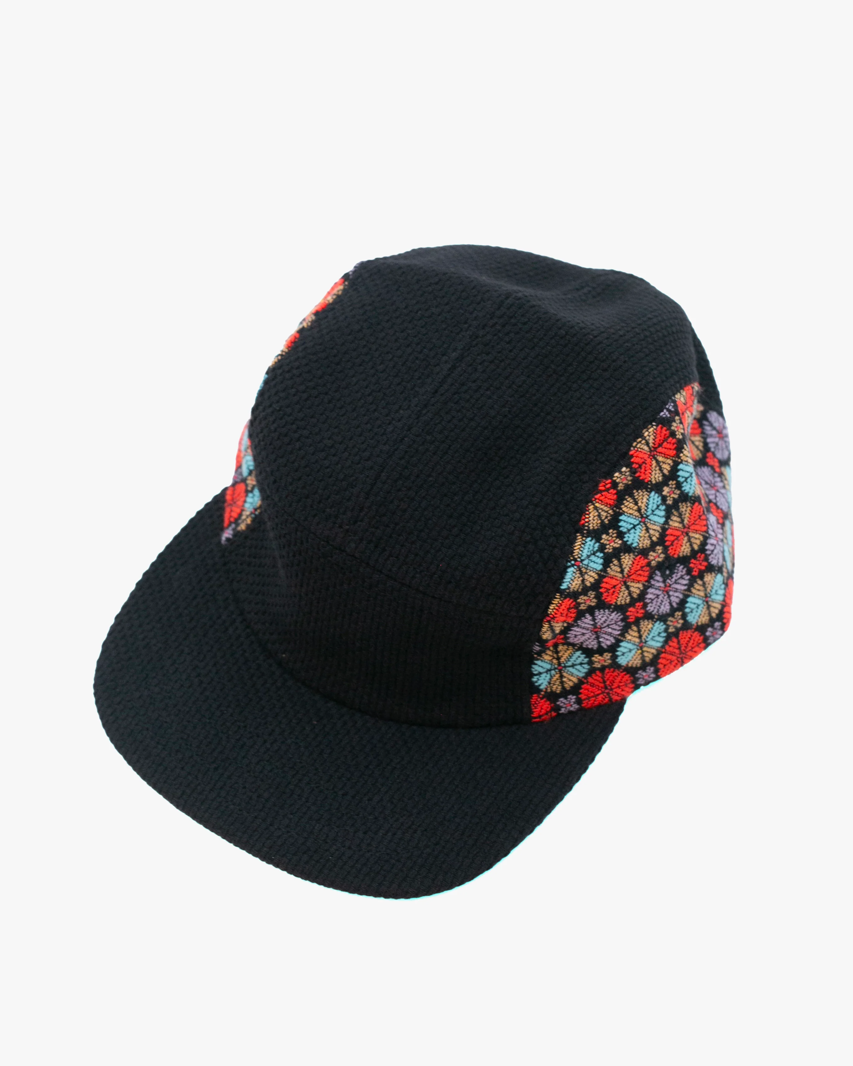 Kiriko Original Cap, 5-Panel, Two Tone, Black Sashi-Ori with Multicolor Chrysanthemum French Jacquard - Image 3