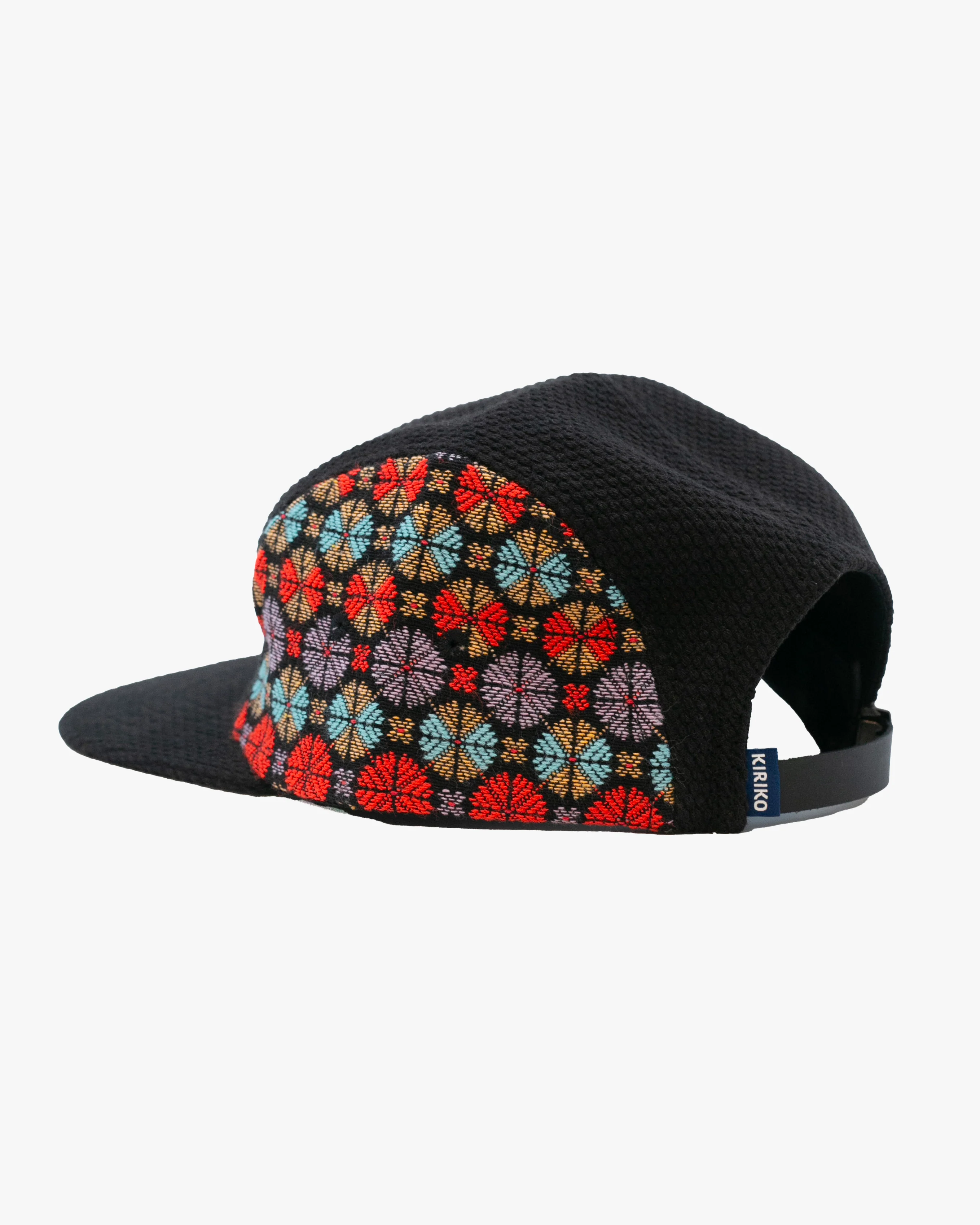 Kiriko Original Cap, 5-Panel, Two Tone, Black Sashi-Ori with Multicolor Chrysanthemum French Jacquard - Image 4