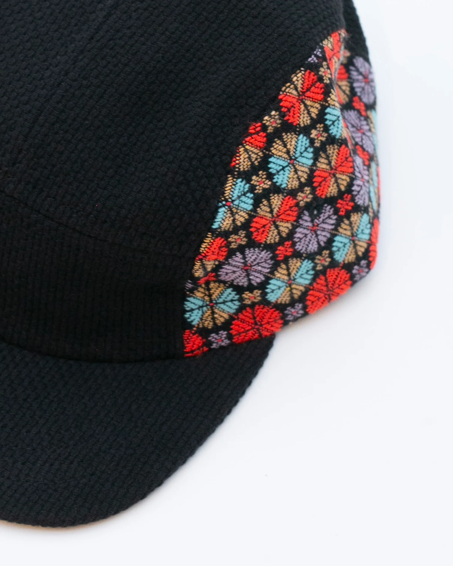 Kiriko Original Cap, 5-Panel, Two Tone, Black Sashi-Ori with Multicolor Chrysanthemum French Jacquard - Image 6
