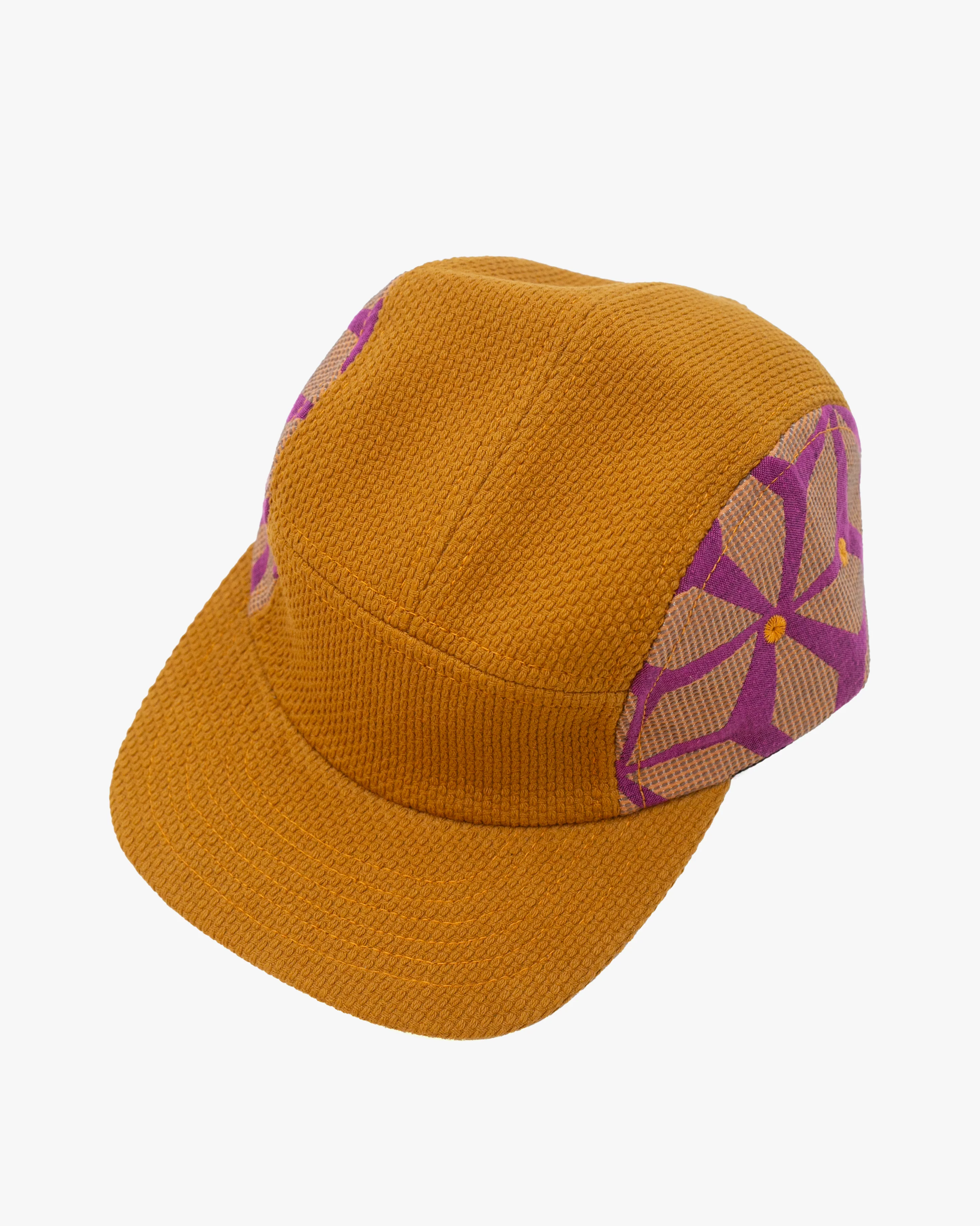 Kiriko Original Cap, 5-Panel, Two Tone, Mustard Sashi-Ori with Fuchsia Asanoha French Jacquard - Image 2