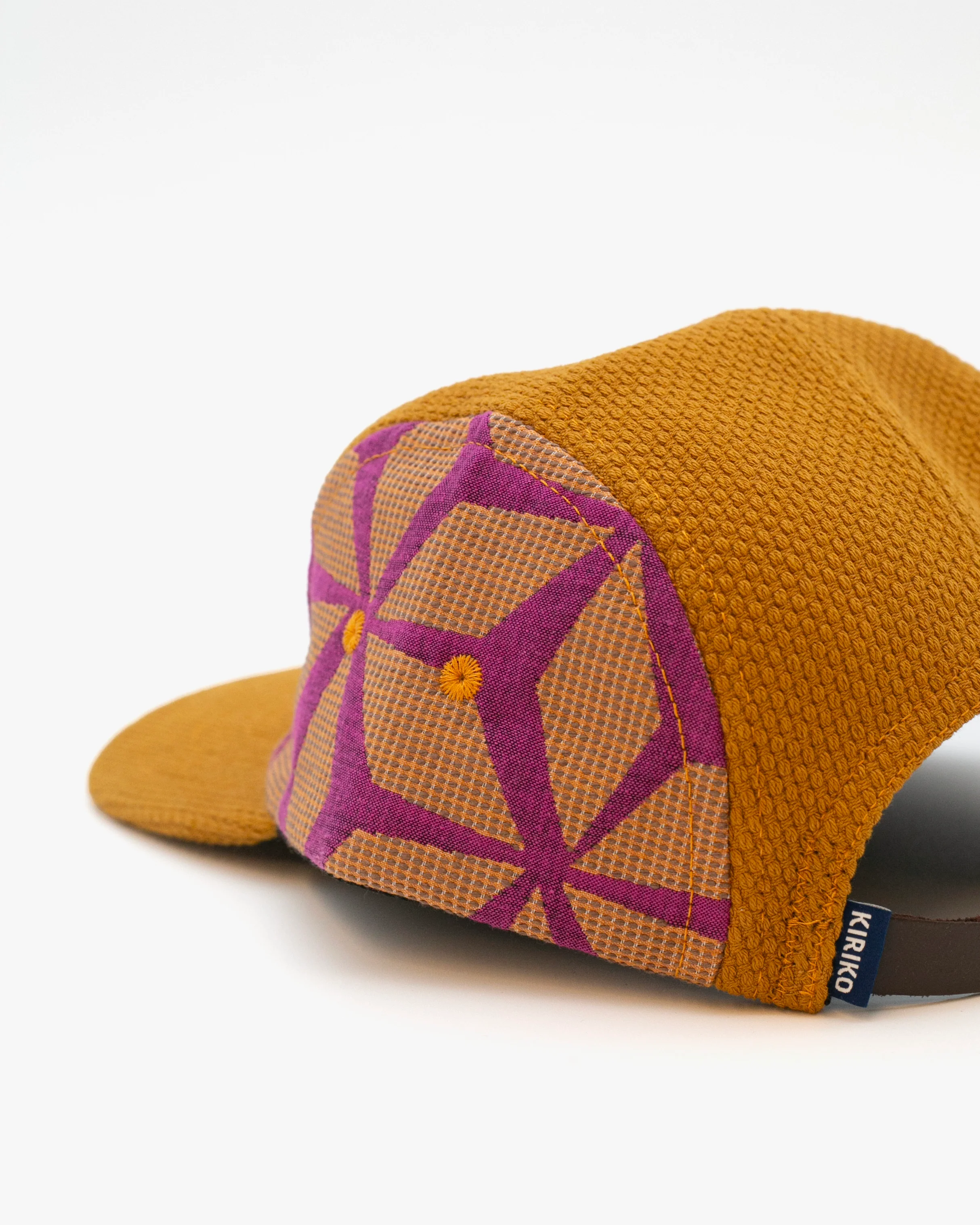 Kiriko Original Cap, 5-Panel, Two Tone, Mustard Sashi-Ori with Fuchsia Asanoha French Jacquard - Image 3