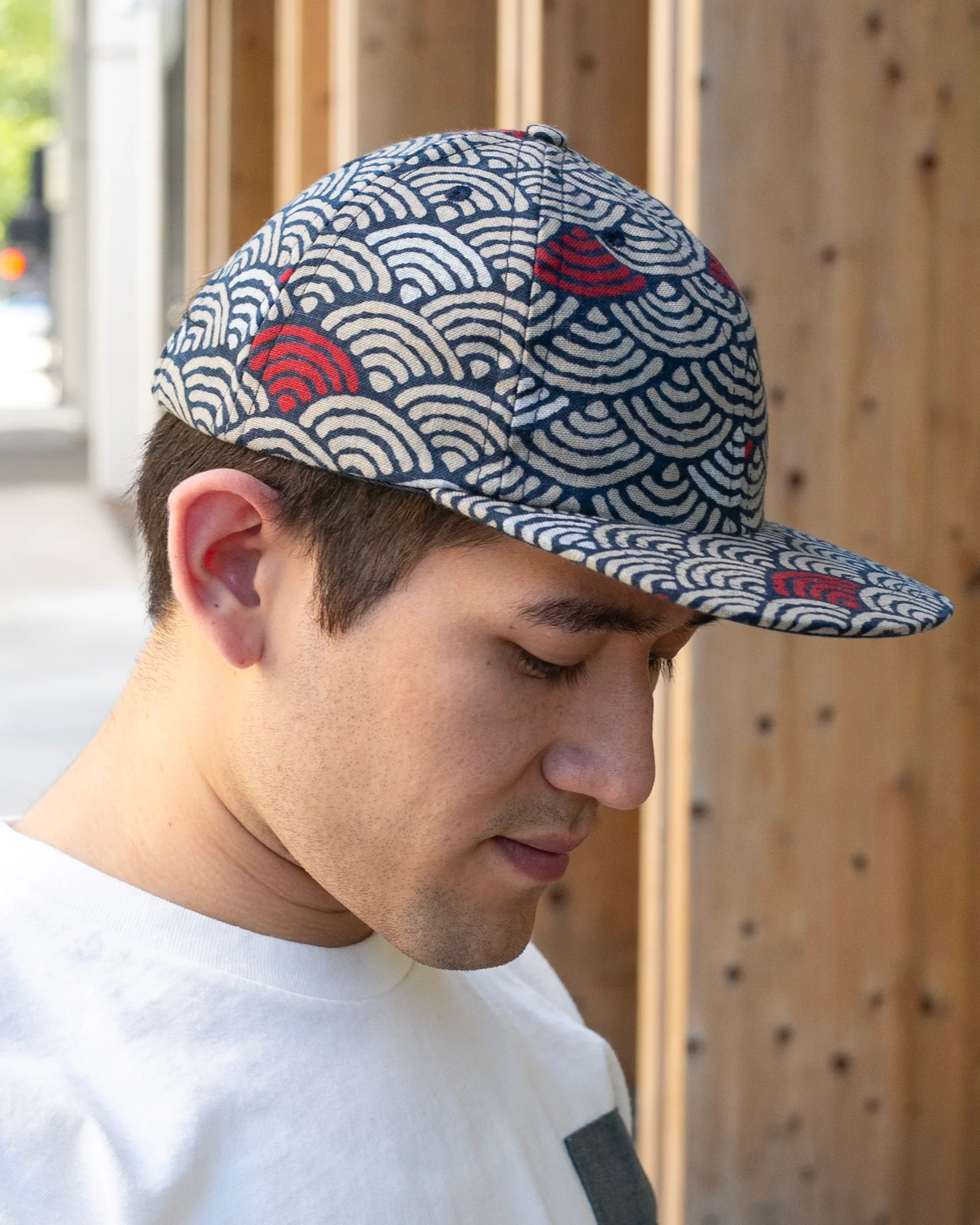 Kiriko Original Cap, 6-Panel Indigo Seigaiha with Solid Indigo Underbill - Image 3