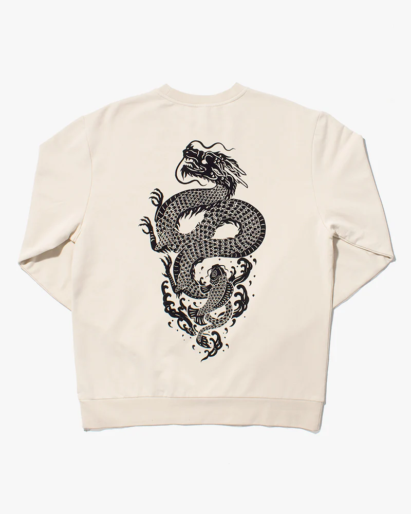 Kiriko Original Crewneck, Printed Koi-Dragon, Cream - Image 7