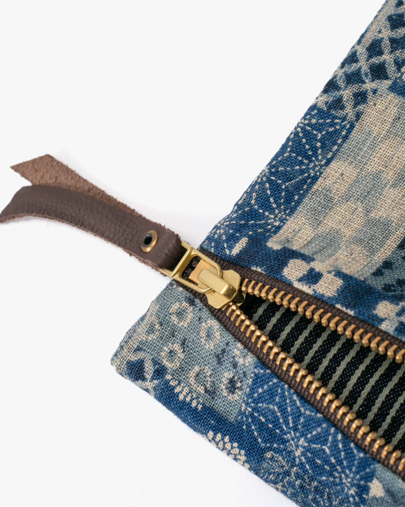 Kiriko Original Flat Zipper Pouch, Small, Washed Indigo Patchwork Style - Image 2