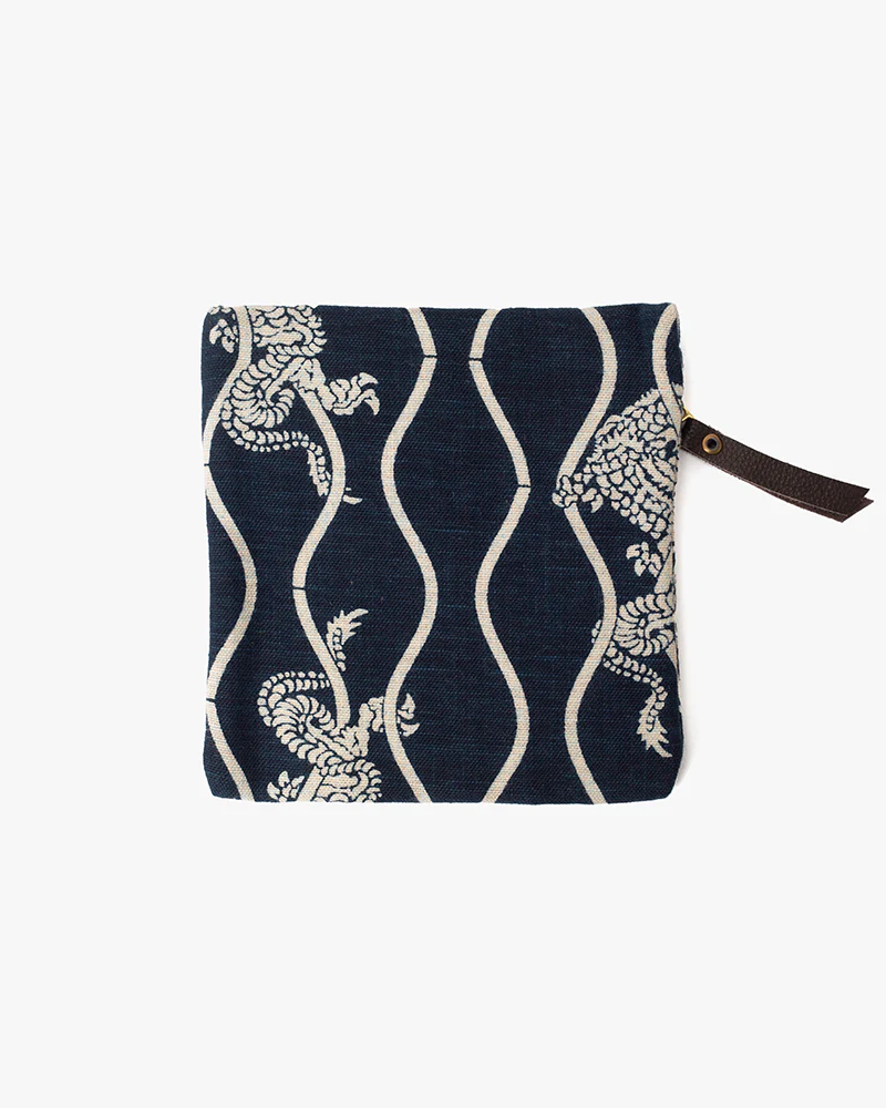 Kiriko Original Flat Zipper Pouch, Small, Indigo Tachiwaku Dragon - Image 4