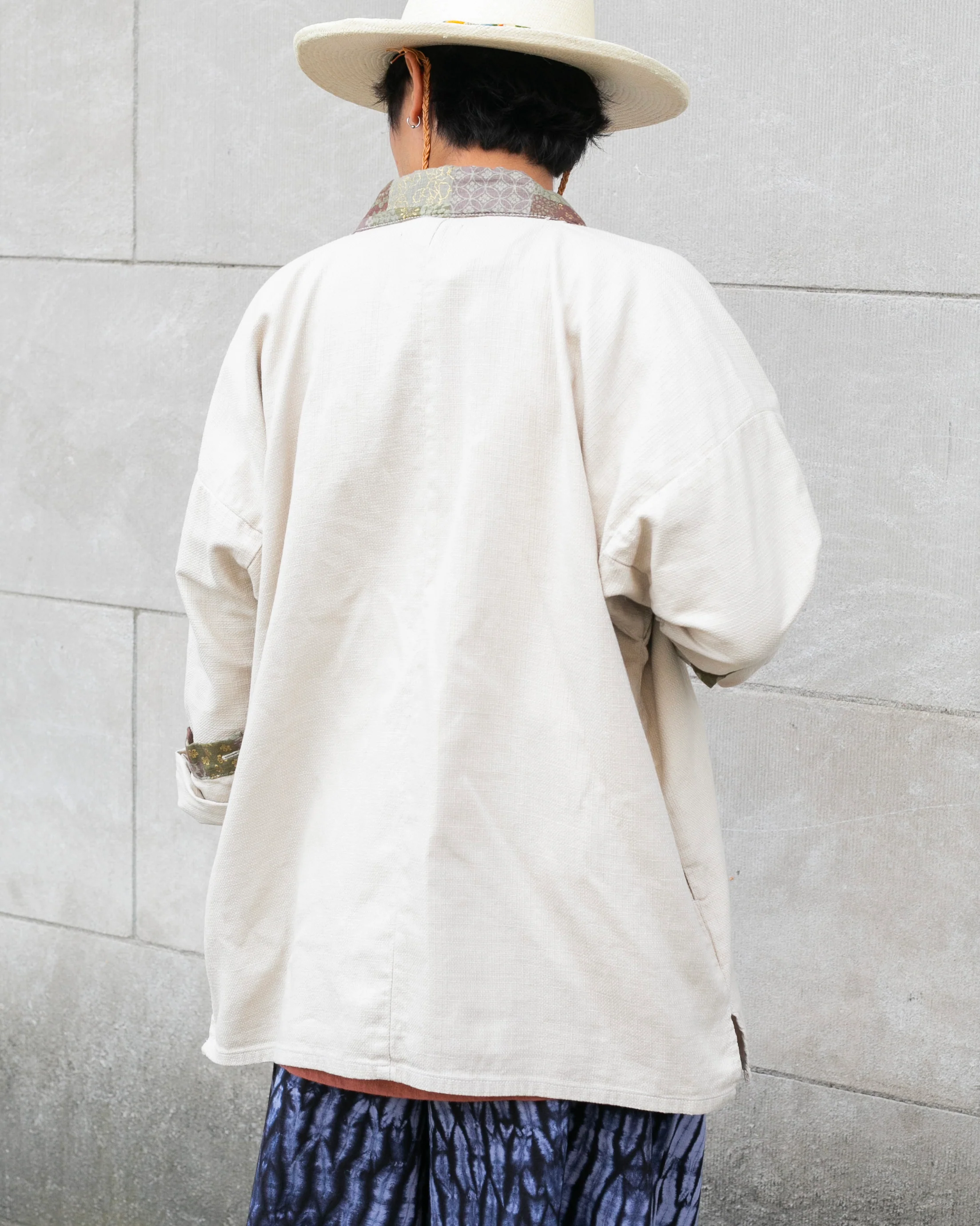 Kiriko Original Jacket, Modern Noragi, Cream and Multi Patchwork, Azuki and Gold - Image 4