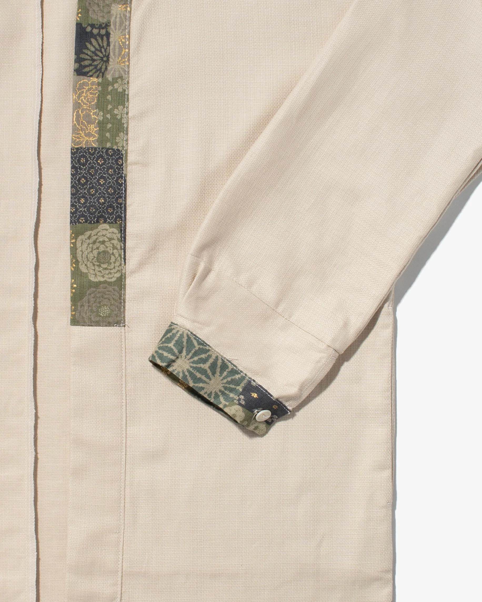Kiriko Original Jacket, Modern Noragi, Cream and Multi Patchwork, Sage and Gold - Image 6