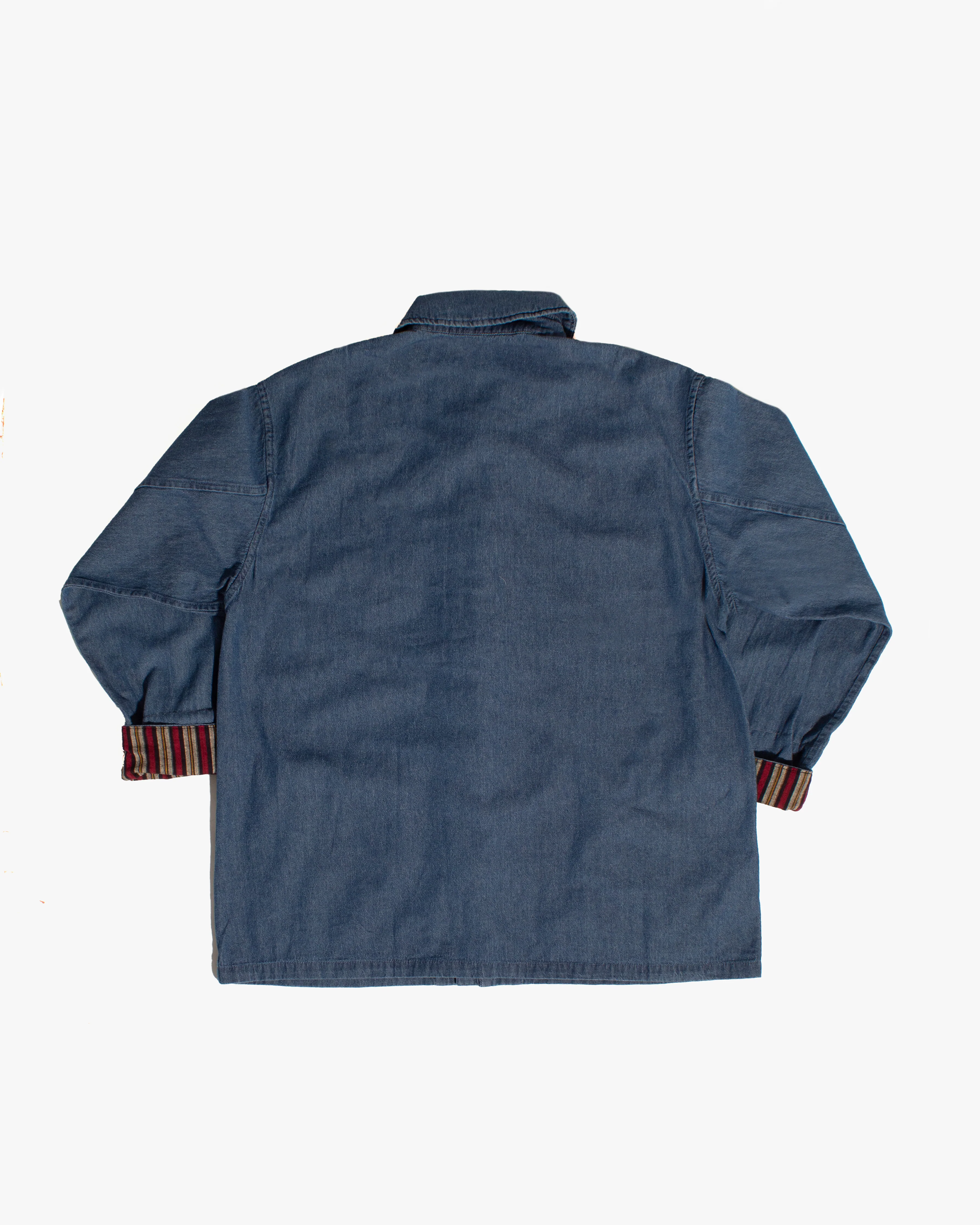 Kiriko Original Lightweight Mandarin Jacket, Light Indigo Denim with Patches and Red Shima - Image 9