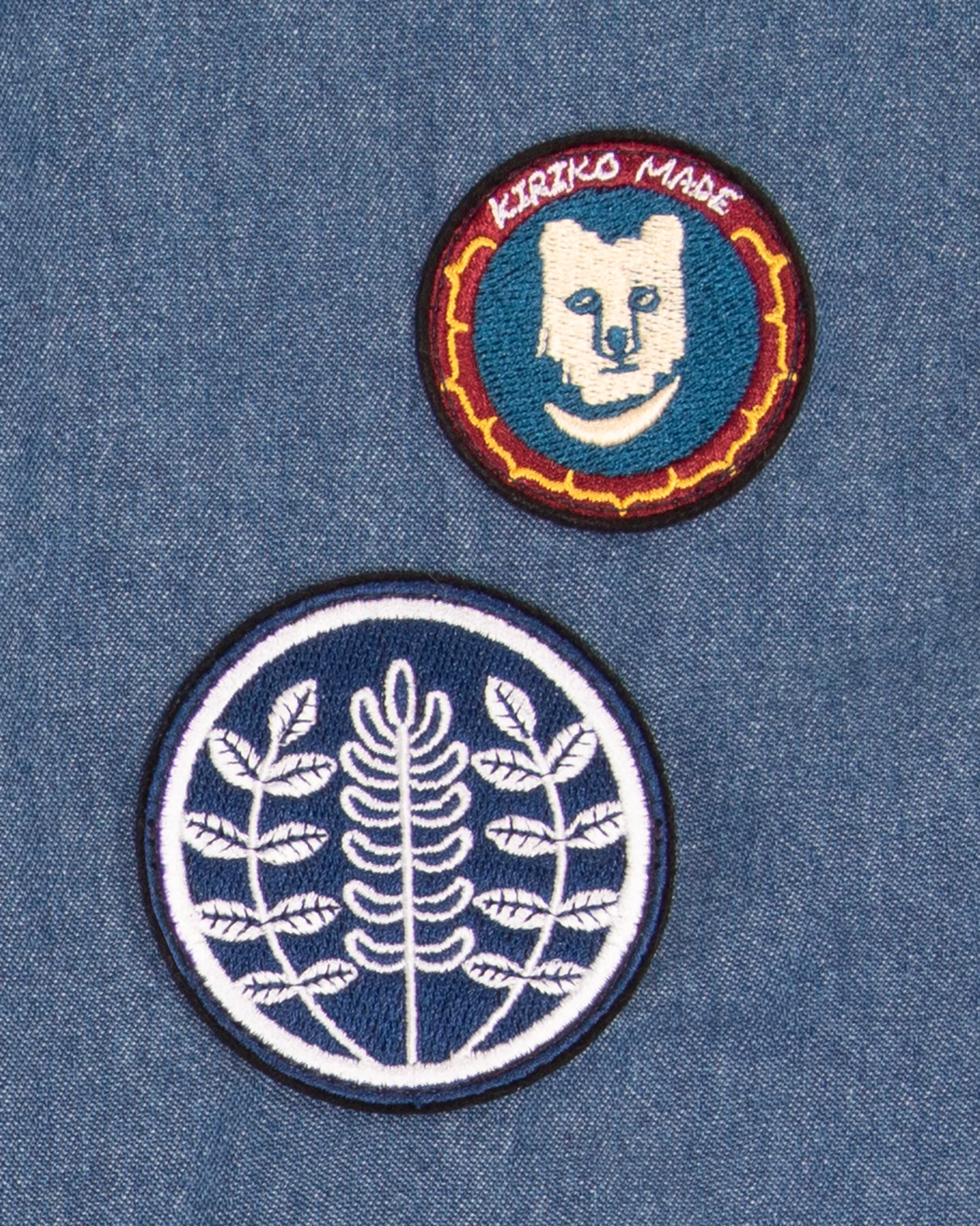 Kiriko Original Lightweight Mandarin Jacket, Light Indigo Denim with Patches and Yellow Shima - Image 4