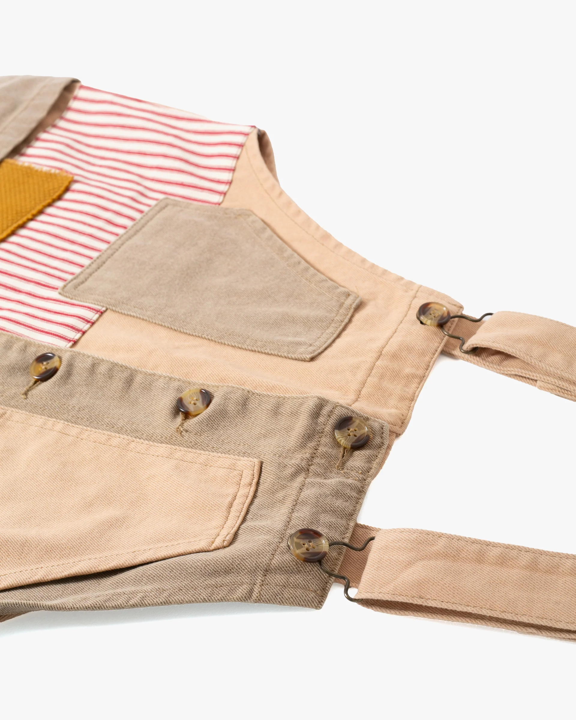 Kiriko Custom Patched Overalls, Colorblock Canvas, Tan - Image 13