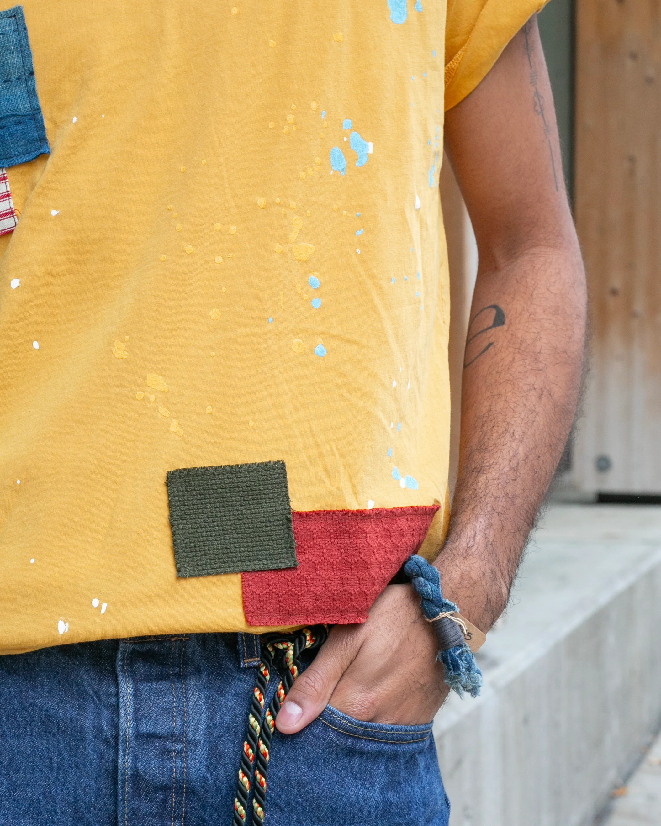 Kiriko Original Tee, 3.8 oz Cotton, Painter Tee with Patches, Sunflower - Image 3