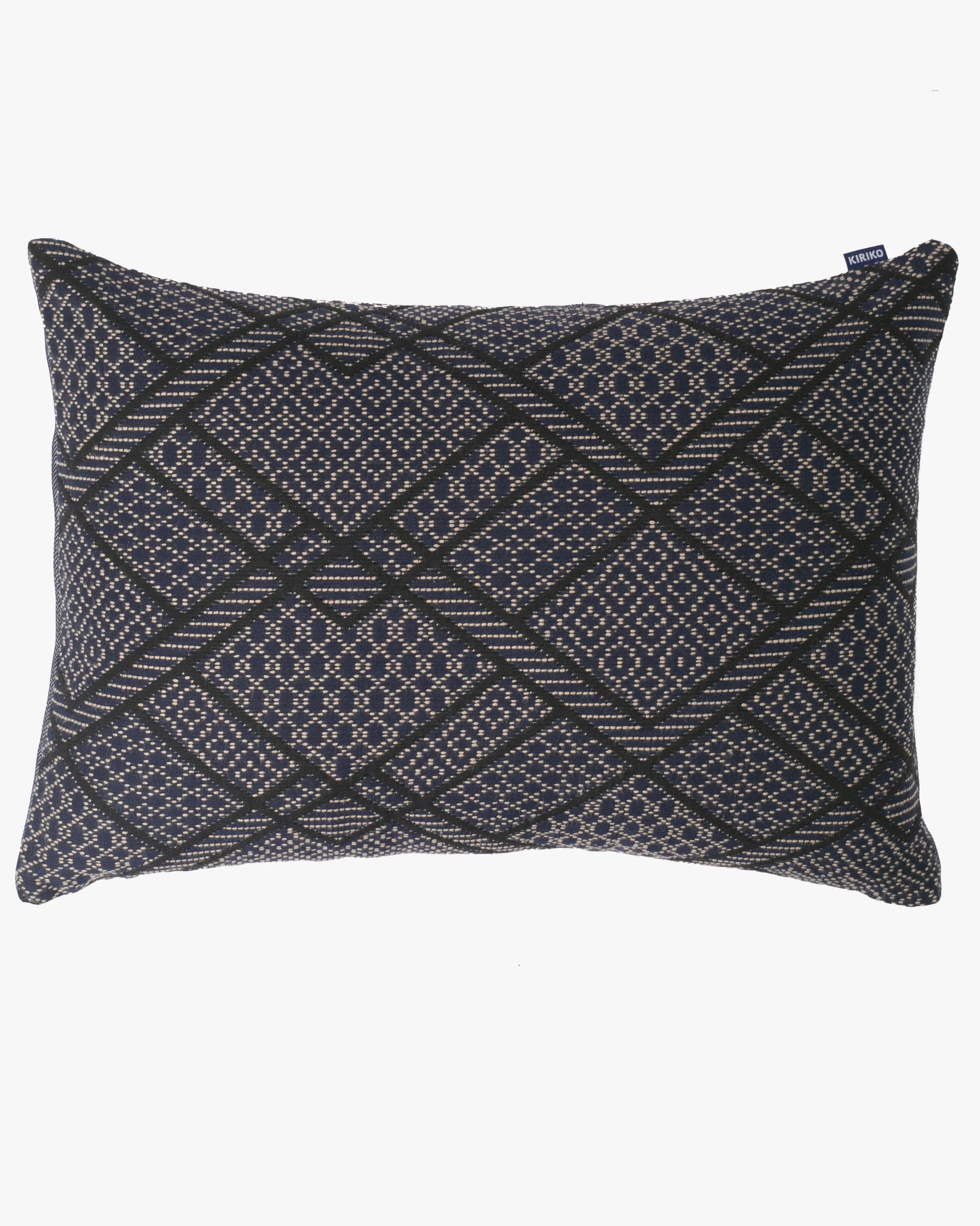 Kiriko Original Pillow, Navy with Black Diamond Patterns and White