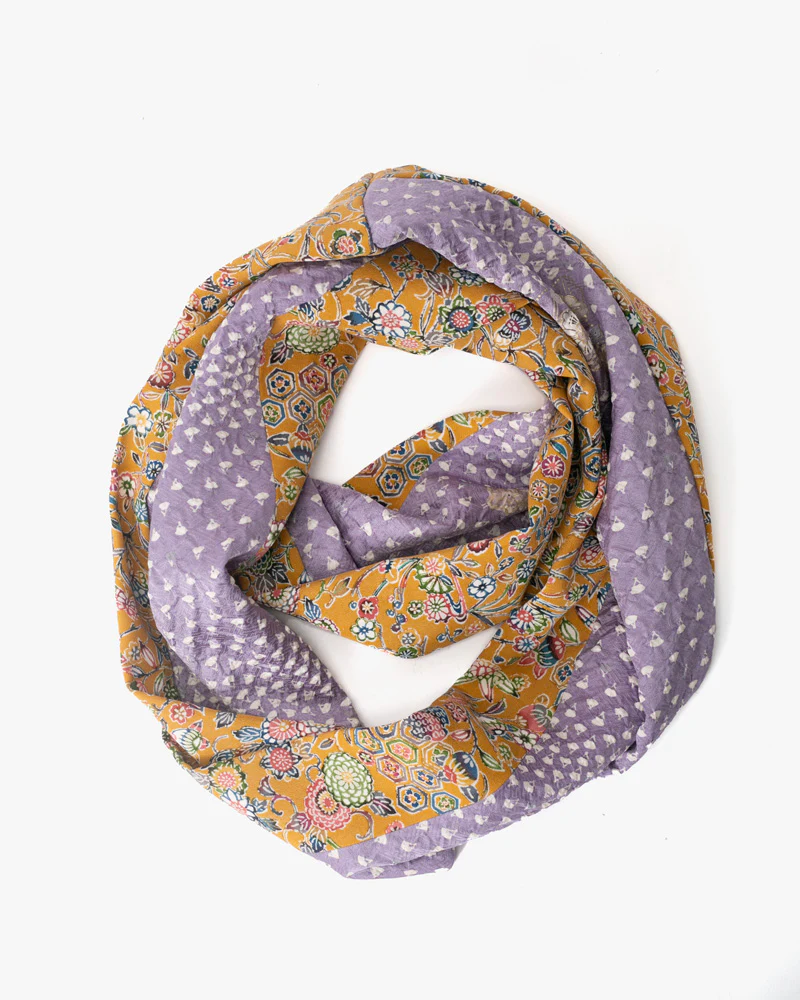 Kiriko Original Scarf, Infinity, Kimono, Kikkou and Kiku Sarasa with Lavender Shibori - Image 2