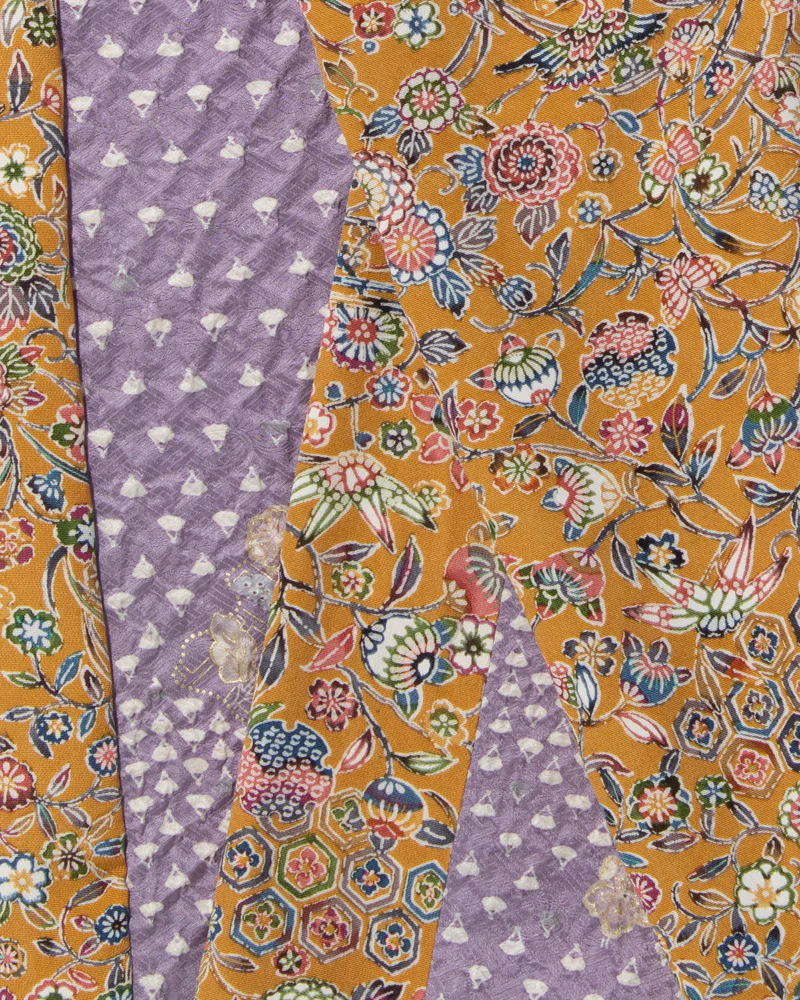 Kiriko Original Scarf, Infinity, Kimono, Kikkou and Kiku Sarasa with Lavender Shibori - Image 5