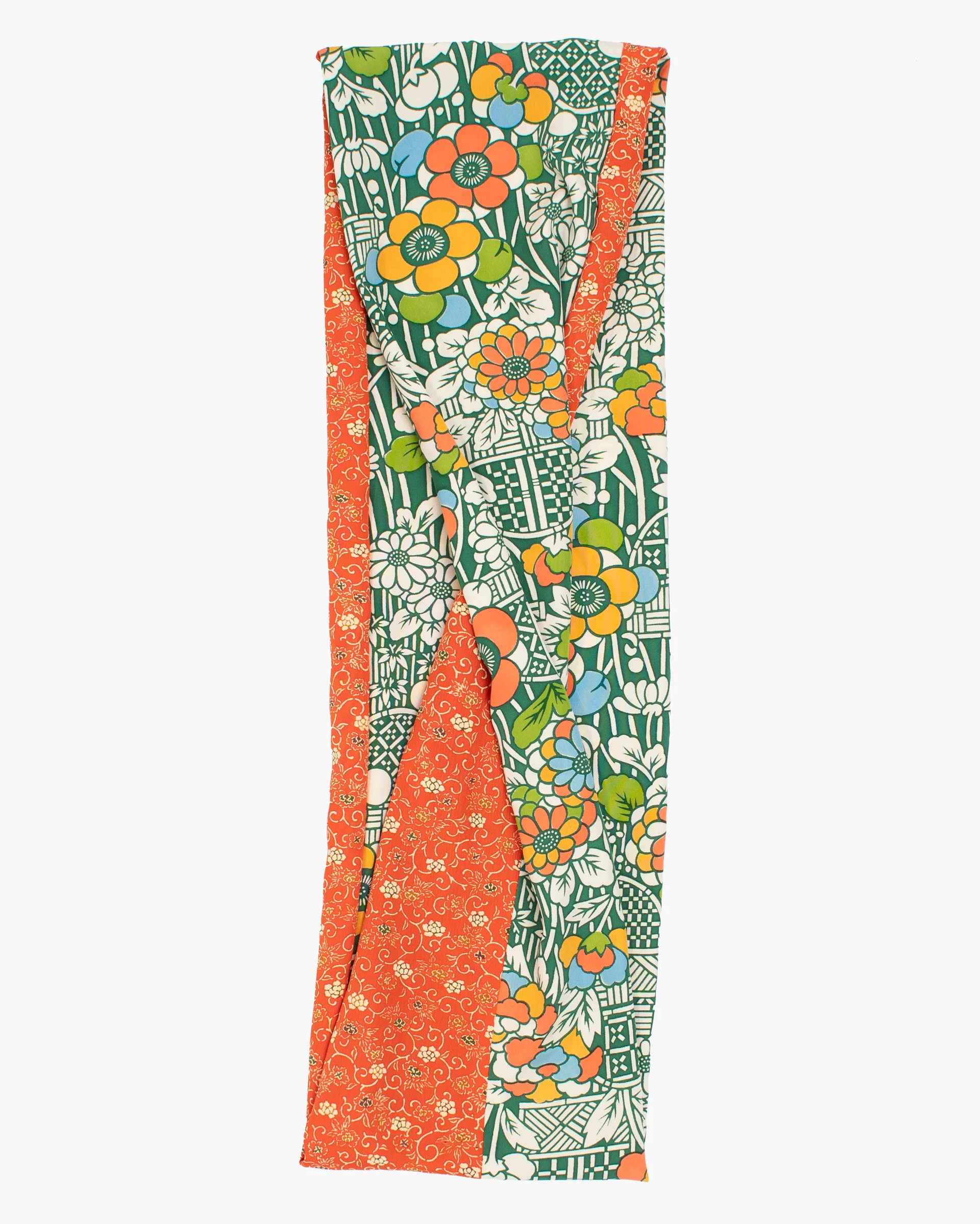 Kiriko Original Scarf, Infinity, Kimono, Orange and Green Floral with Multicolor Accents - Image 4