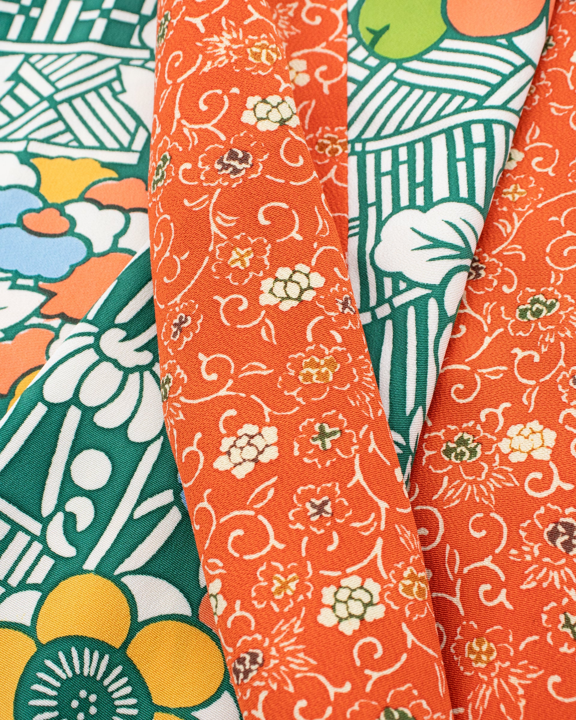 Kiriko Original Scarf, Infinity, Kimono, Orange and Green Floral with Multicolor Accents - Image 5
