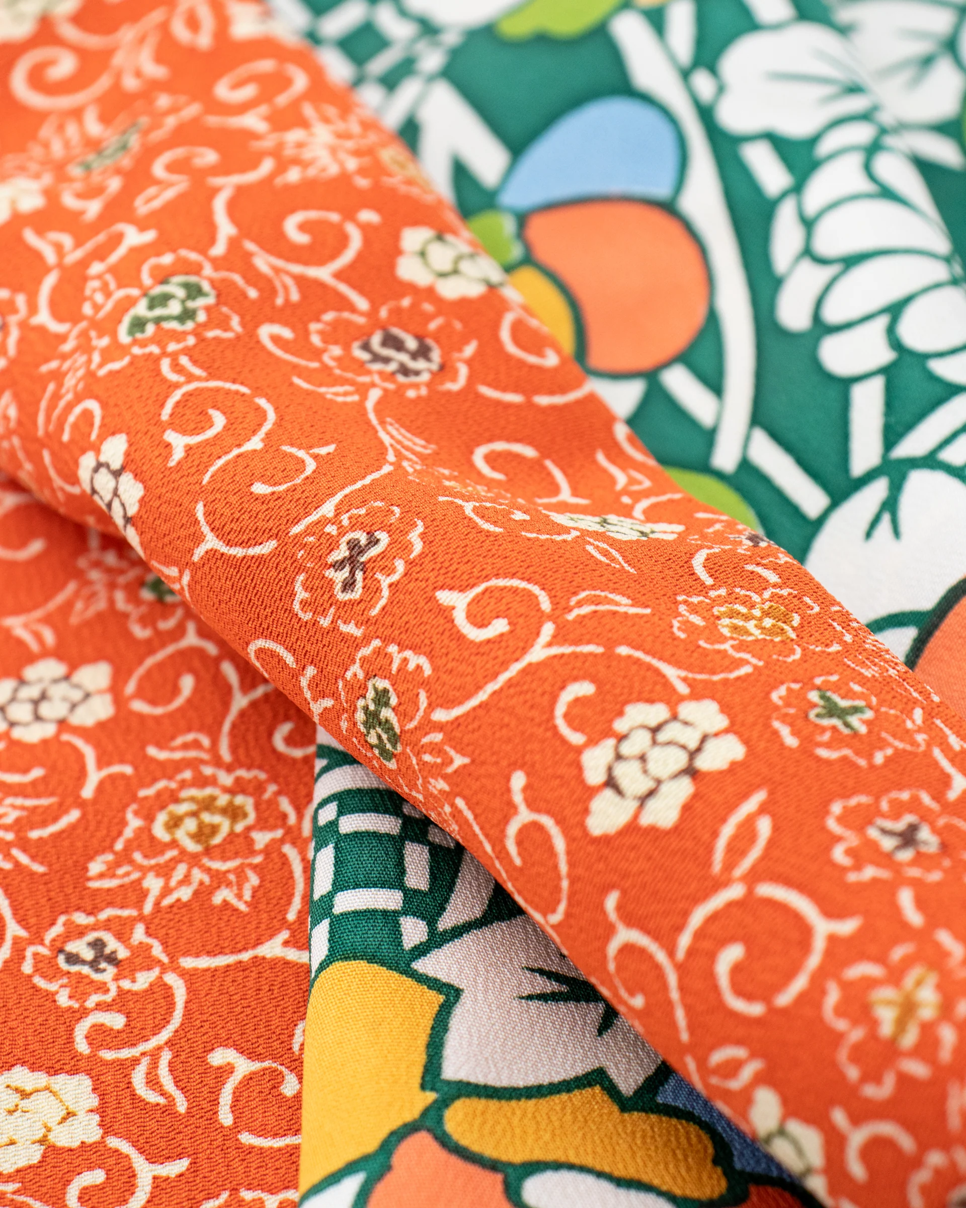 Kiriko Original Scarf, Infinity, Kimono, Orange and Green Floral with Multicolor Accents - Image 6