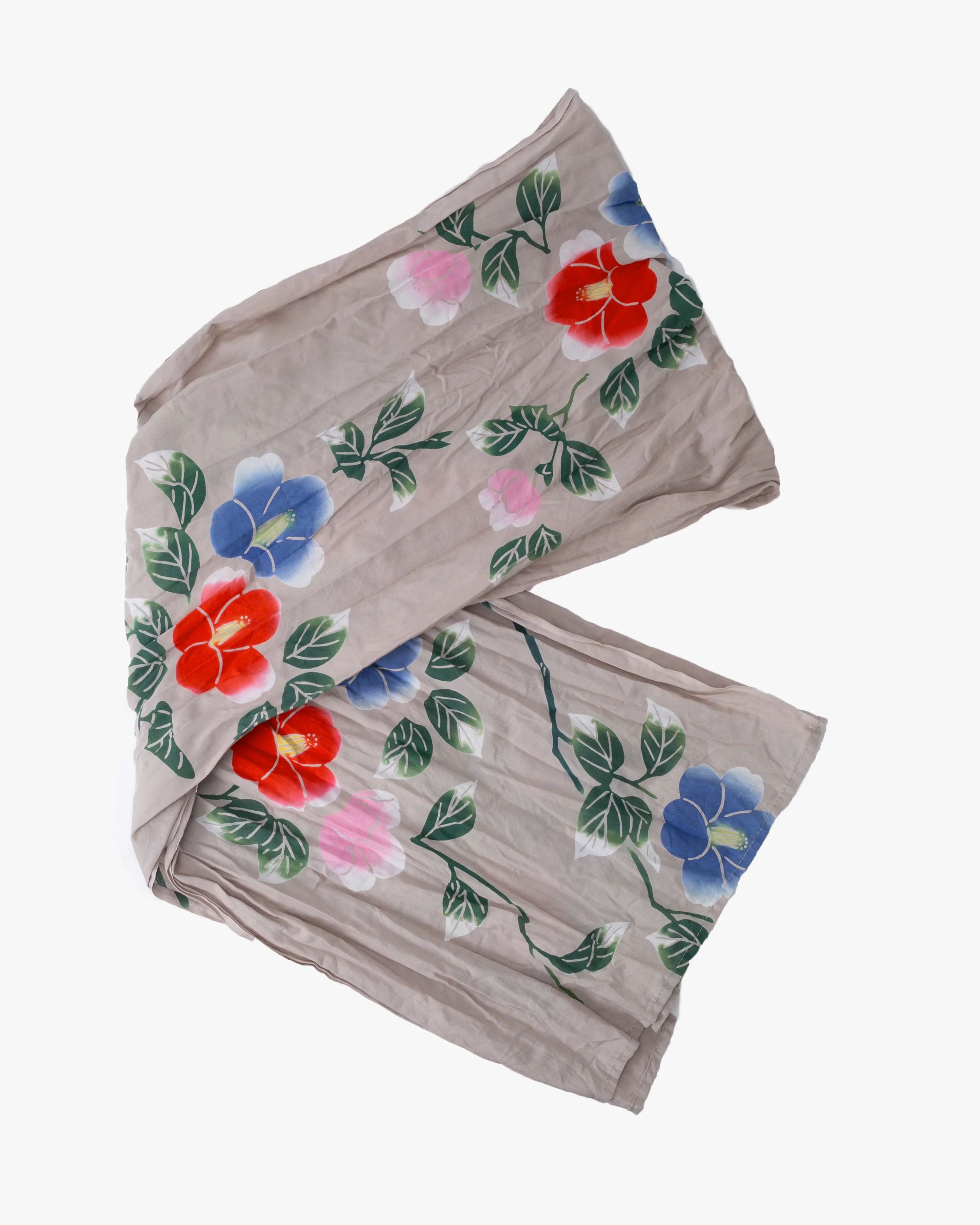 Kiriko Original Scarf, Kiji, Yukata, Shima Light Gray with Sky Blue, Pink, and Red Flowers - Image 5