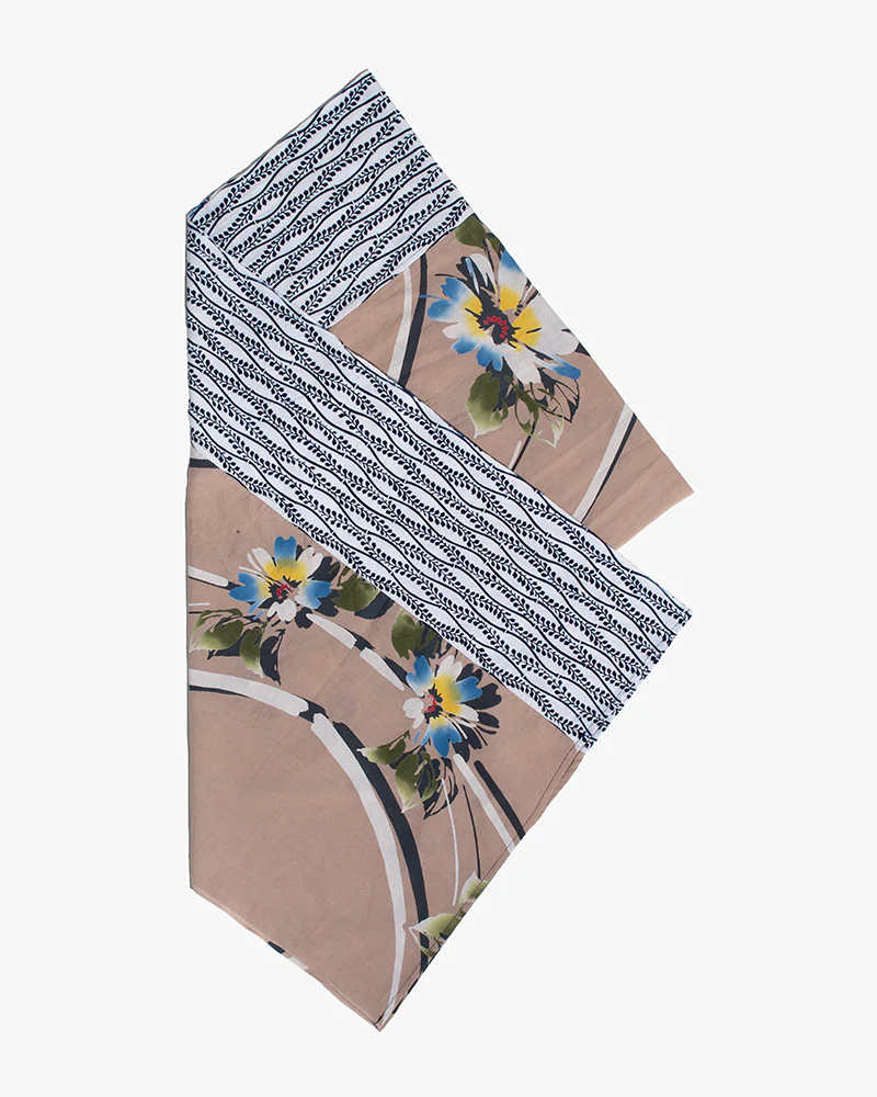 Kiriko Original Scarf, Split Yukata, Wide, Beige with Abstract Flowers - Image 4