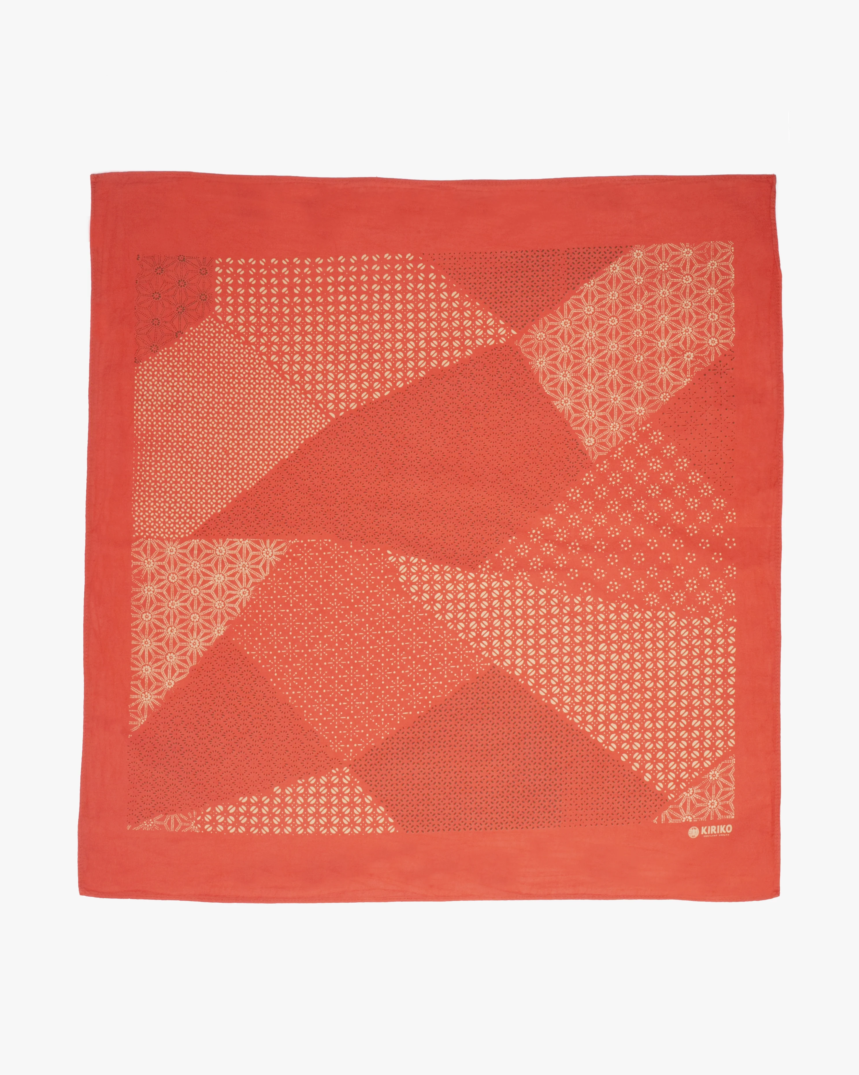Kiriko Original Screen Printed, Custom-Dyed Bandana, Katazome Multi - Red - Image 4
