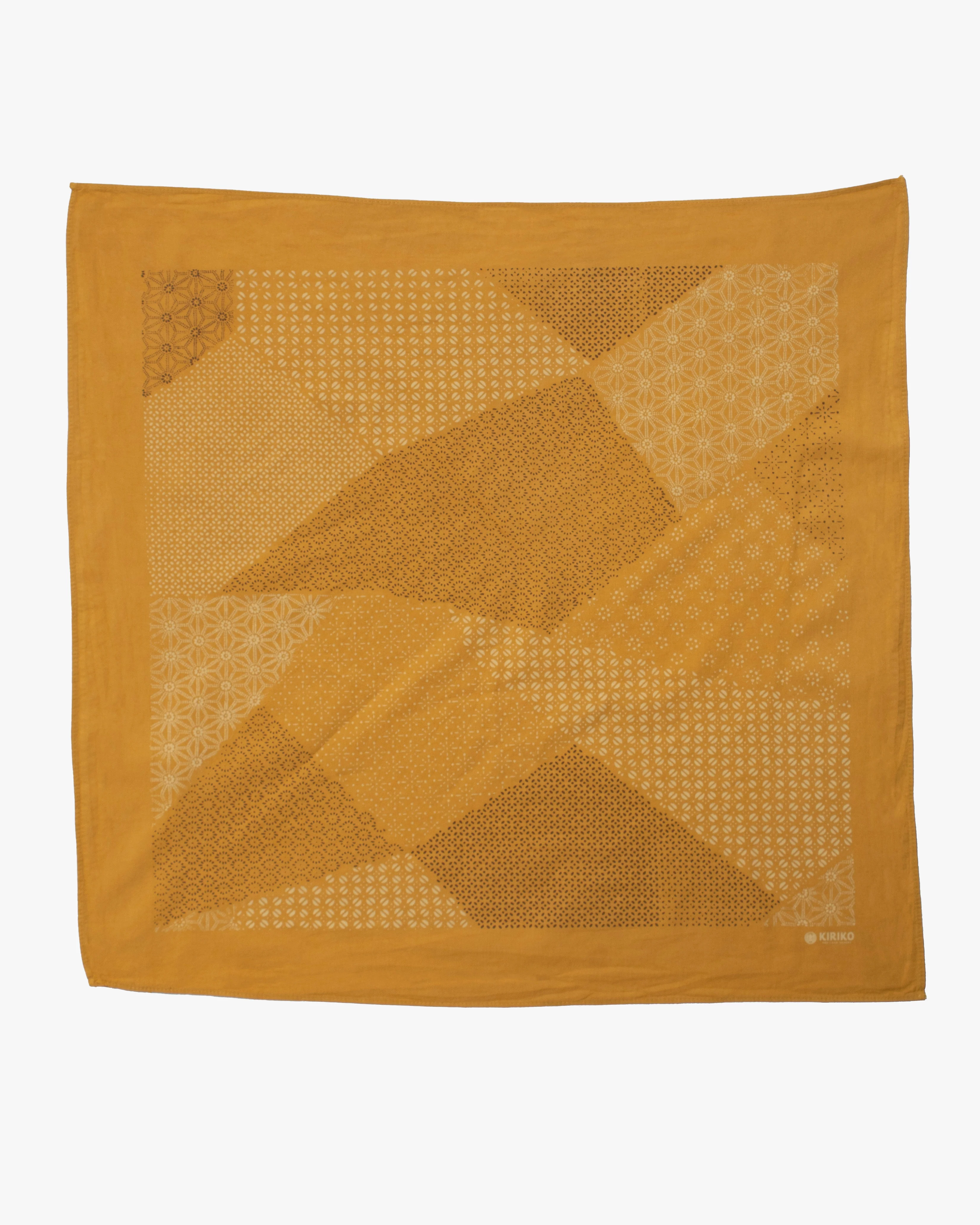 Kiriko Original Screen Printed, Custom-Dyed Bandana, Katazome Multi - Yellow - Image 2