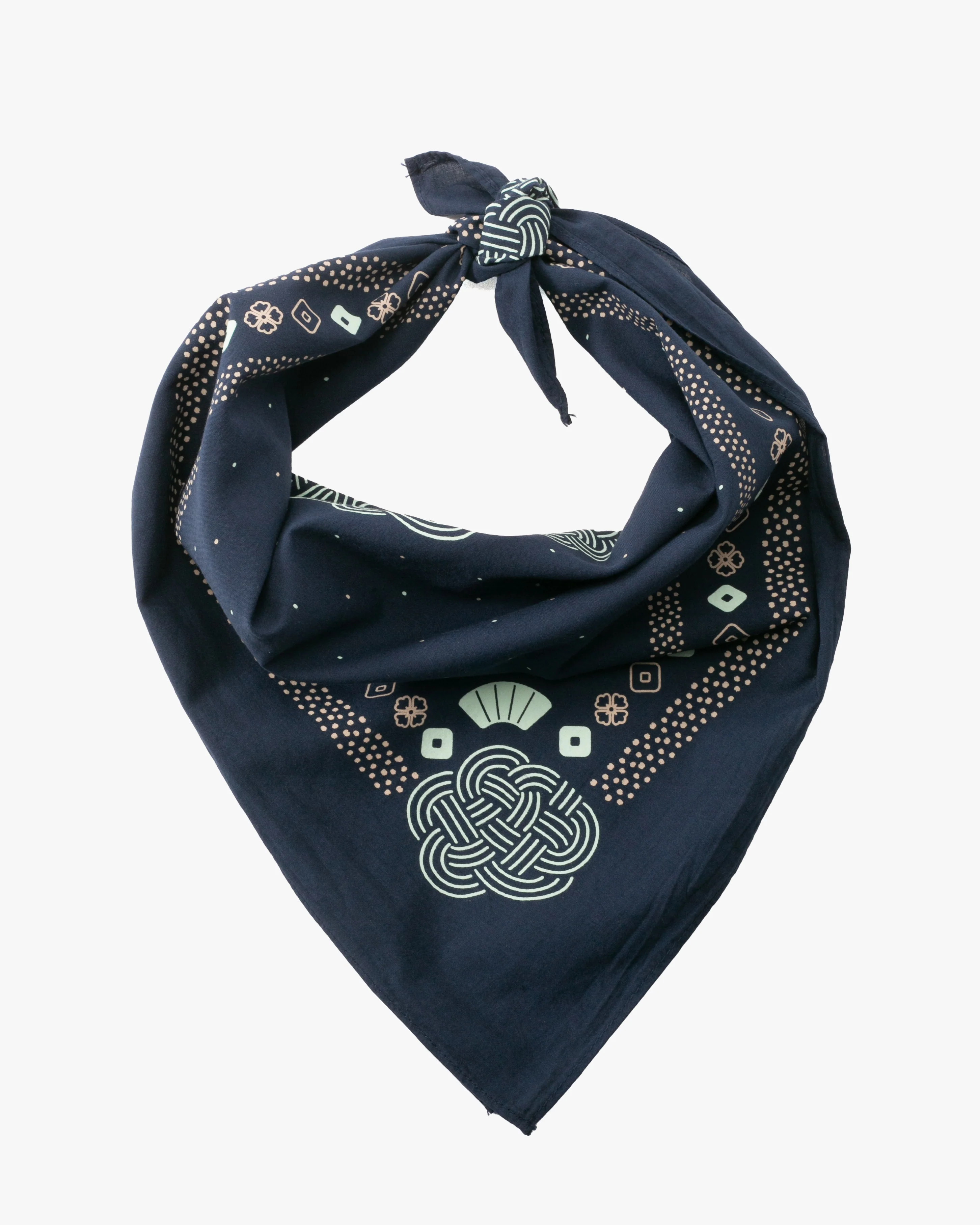 Kiriko Original Screen Printed, Custom-Dyed Bandana, Mizuhiki - Navy - Image 4