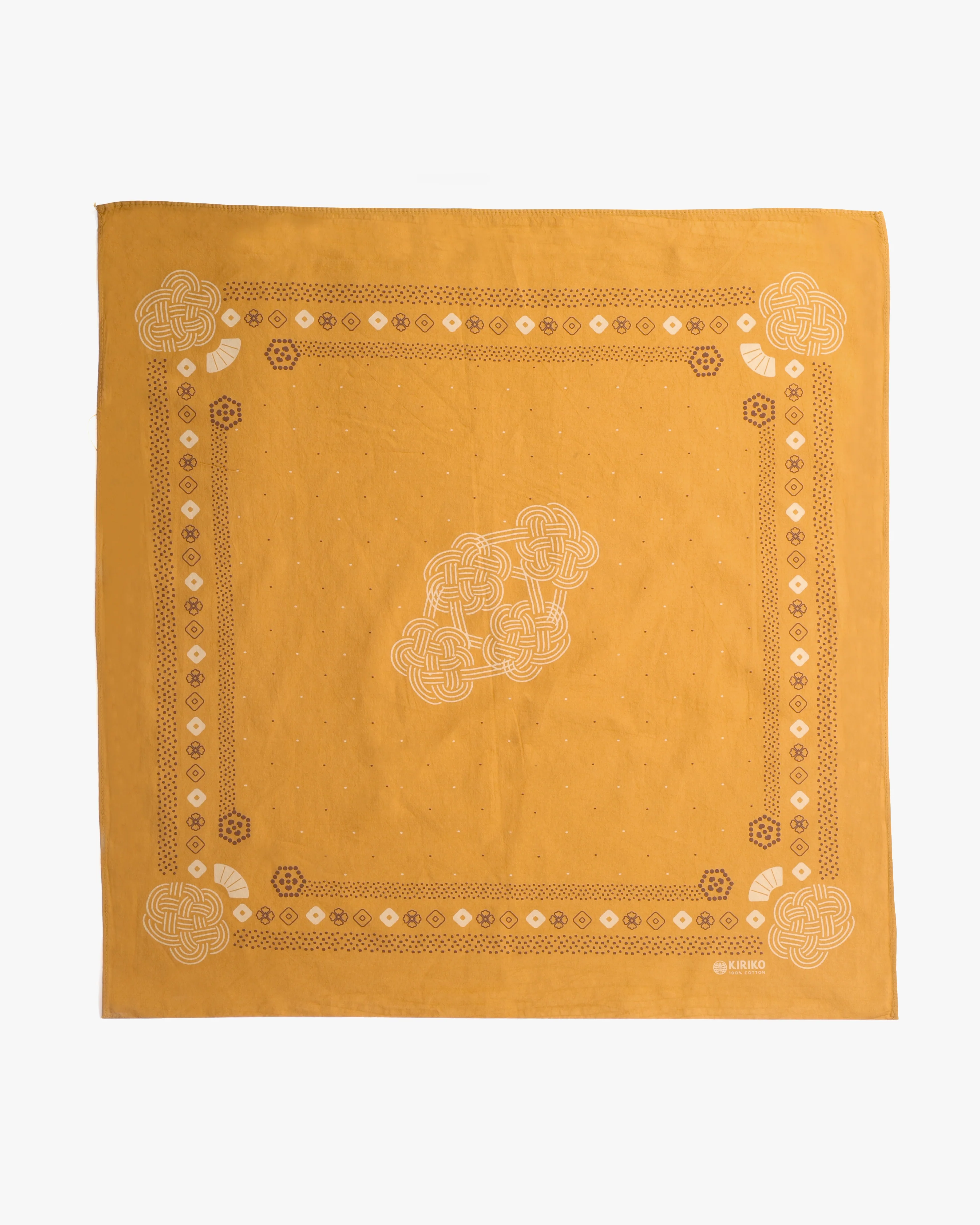 Kiriko Original Screen Printed, Custom-Dyed Bandana, Mizuhiki - Yellow - Image 2