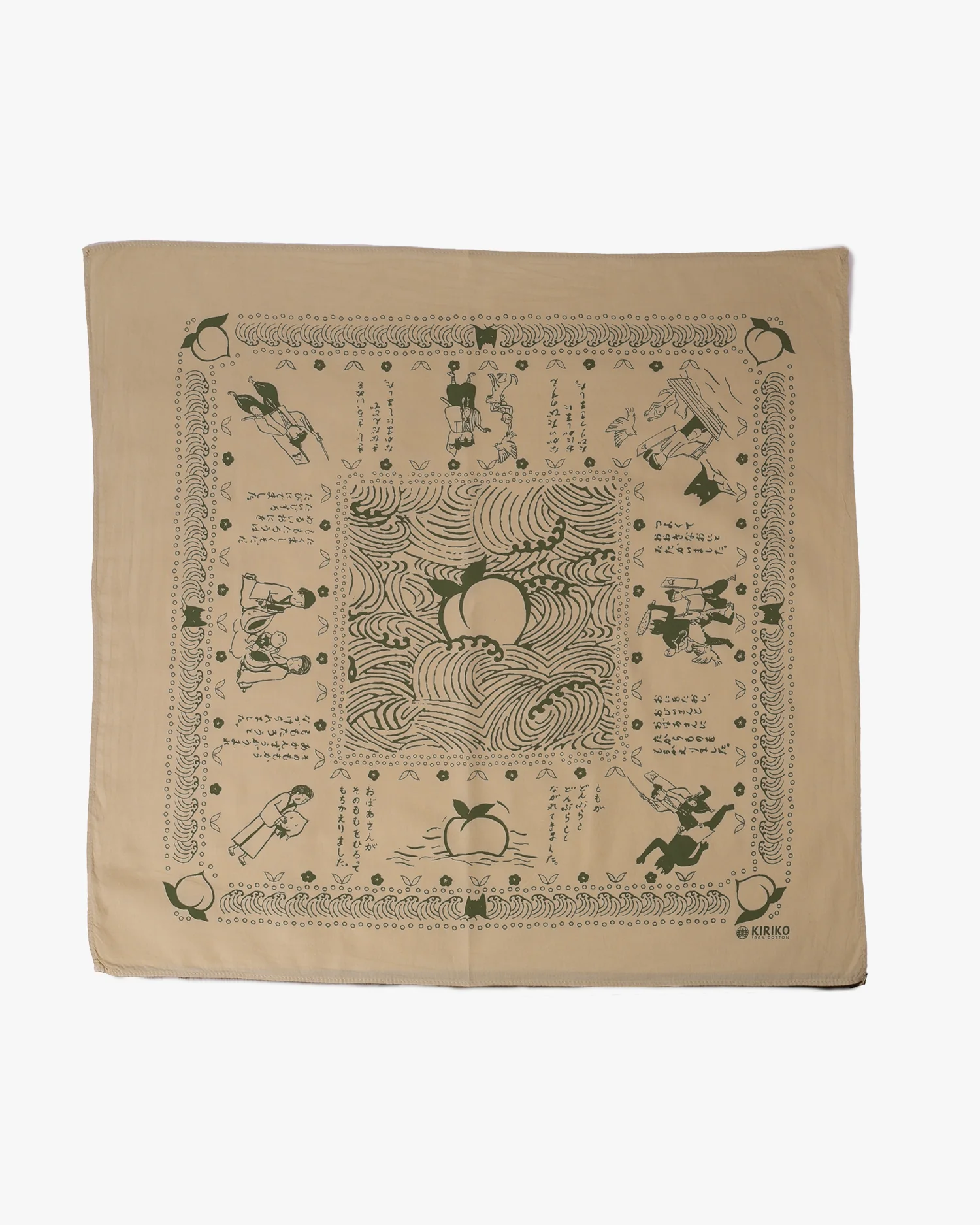 Kiriko Original Screen Printed, Custom-Dyed Bandana, Momotaro - Cream - Image 3