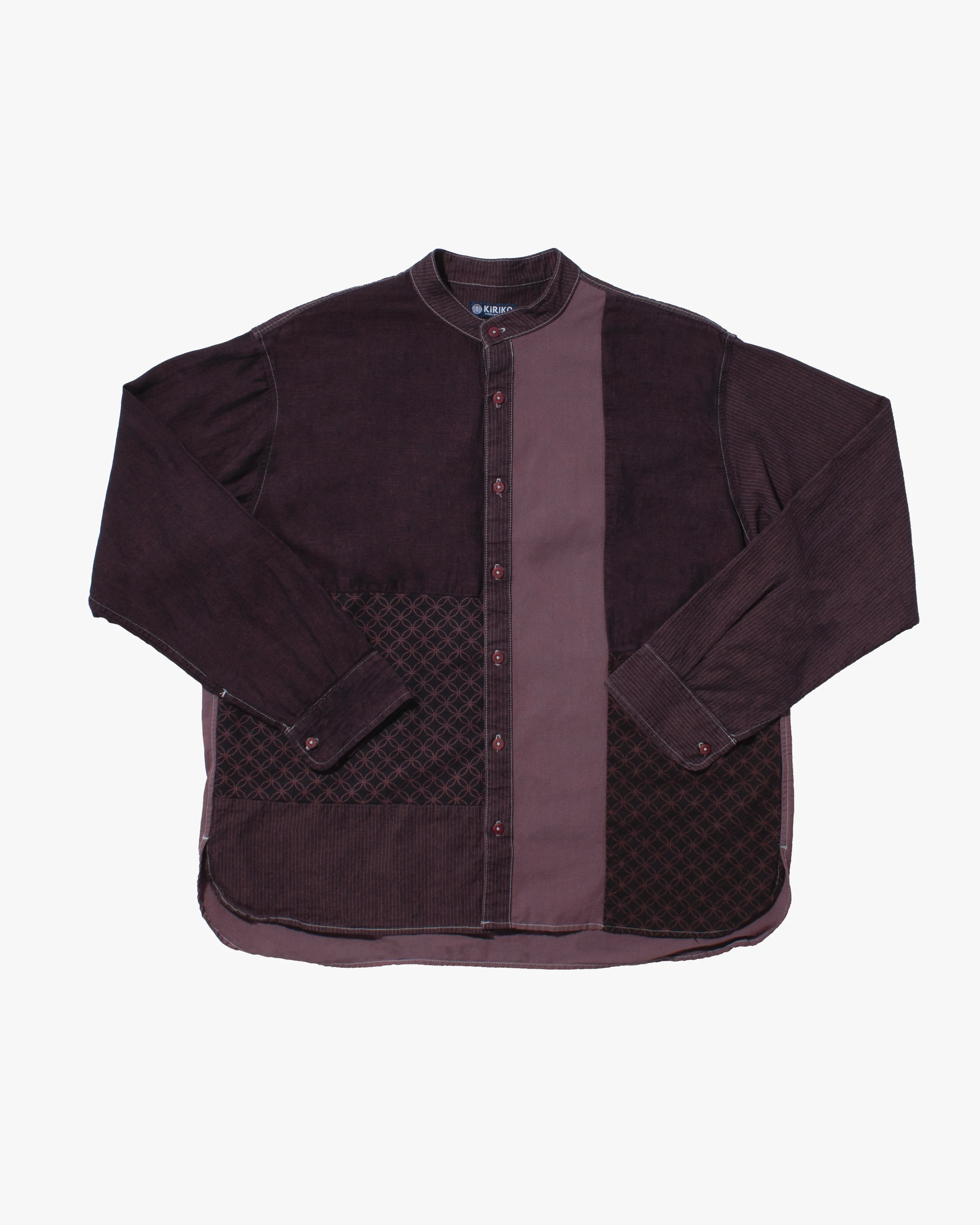 Kiriko Original Shirt, Long Sleeve Button-Up, Mandarin Collar, Purple Chambray with Indigo Patchwork Style, One Wash - Image 6