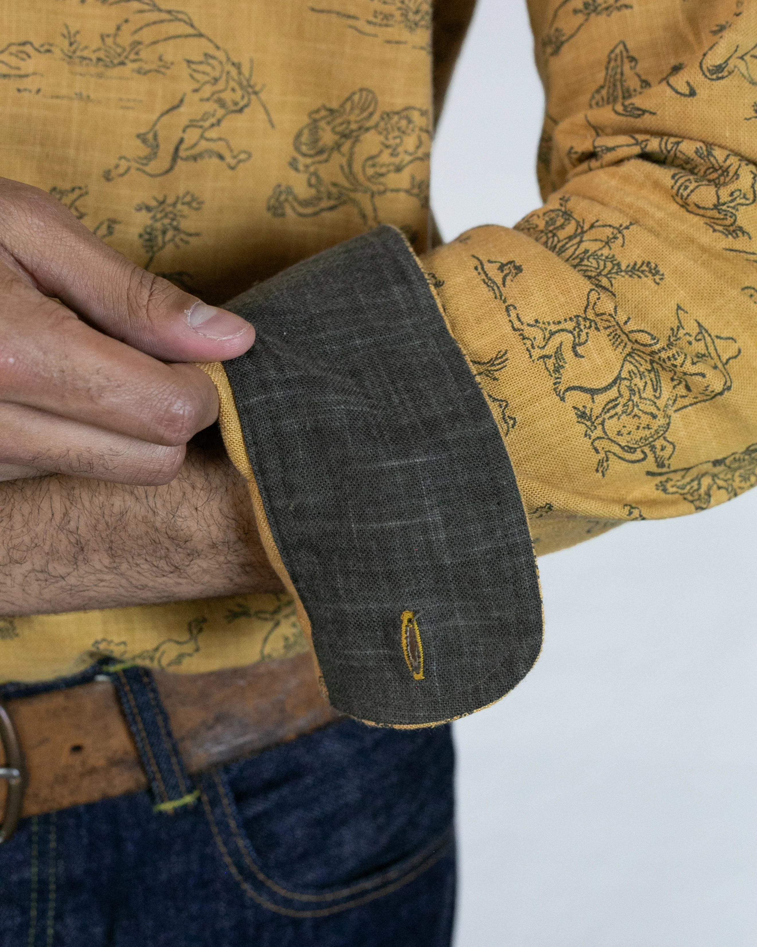 Kiriko Original Shirt, Long Sleeve Button-Up, Mustard Choju Giga - Image 4