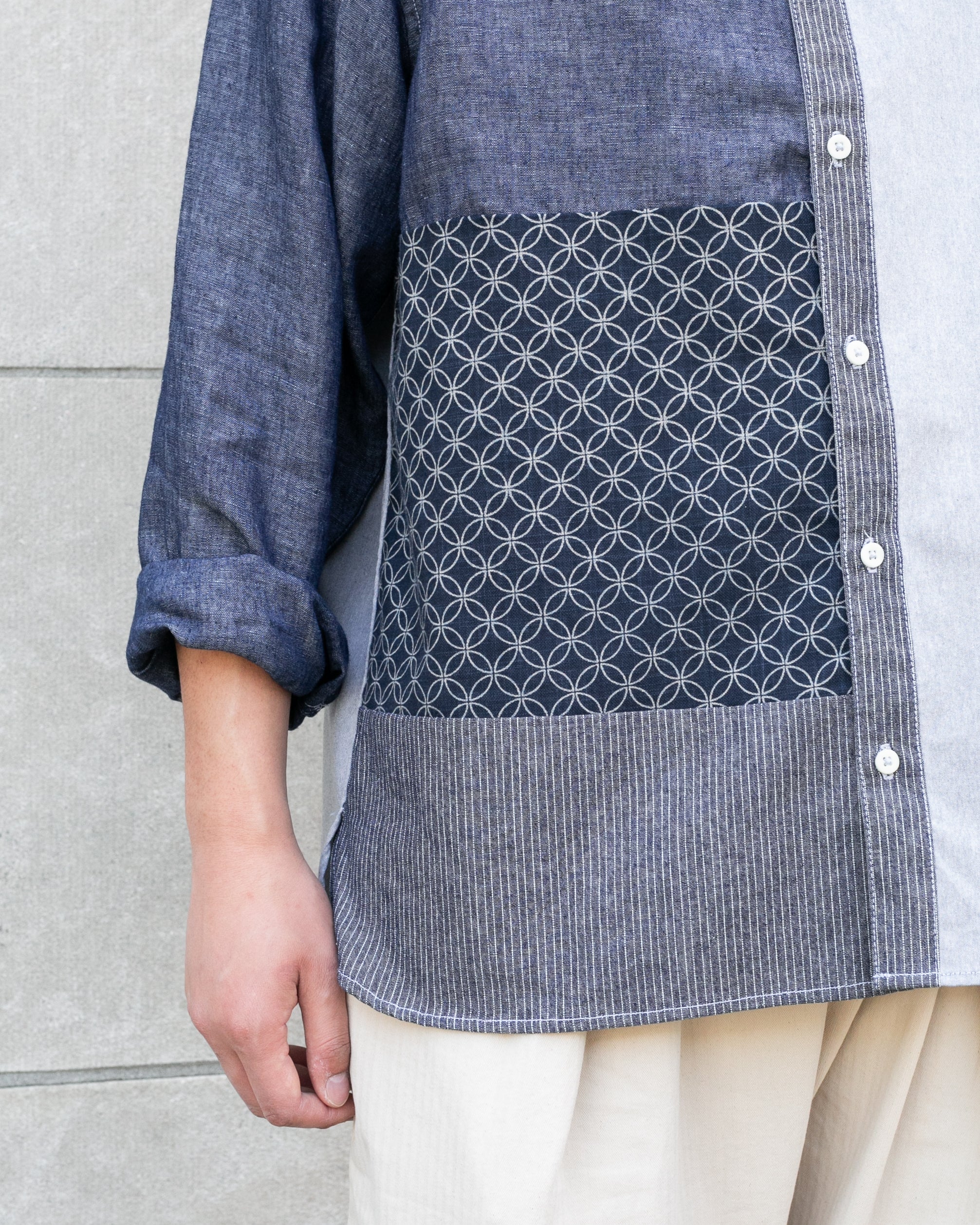 Kiriko Original Shirt, Long Sleeve Button-Up, Patched Mandarin Collar, Shippou - Image 5