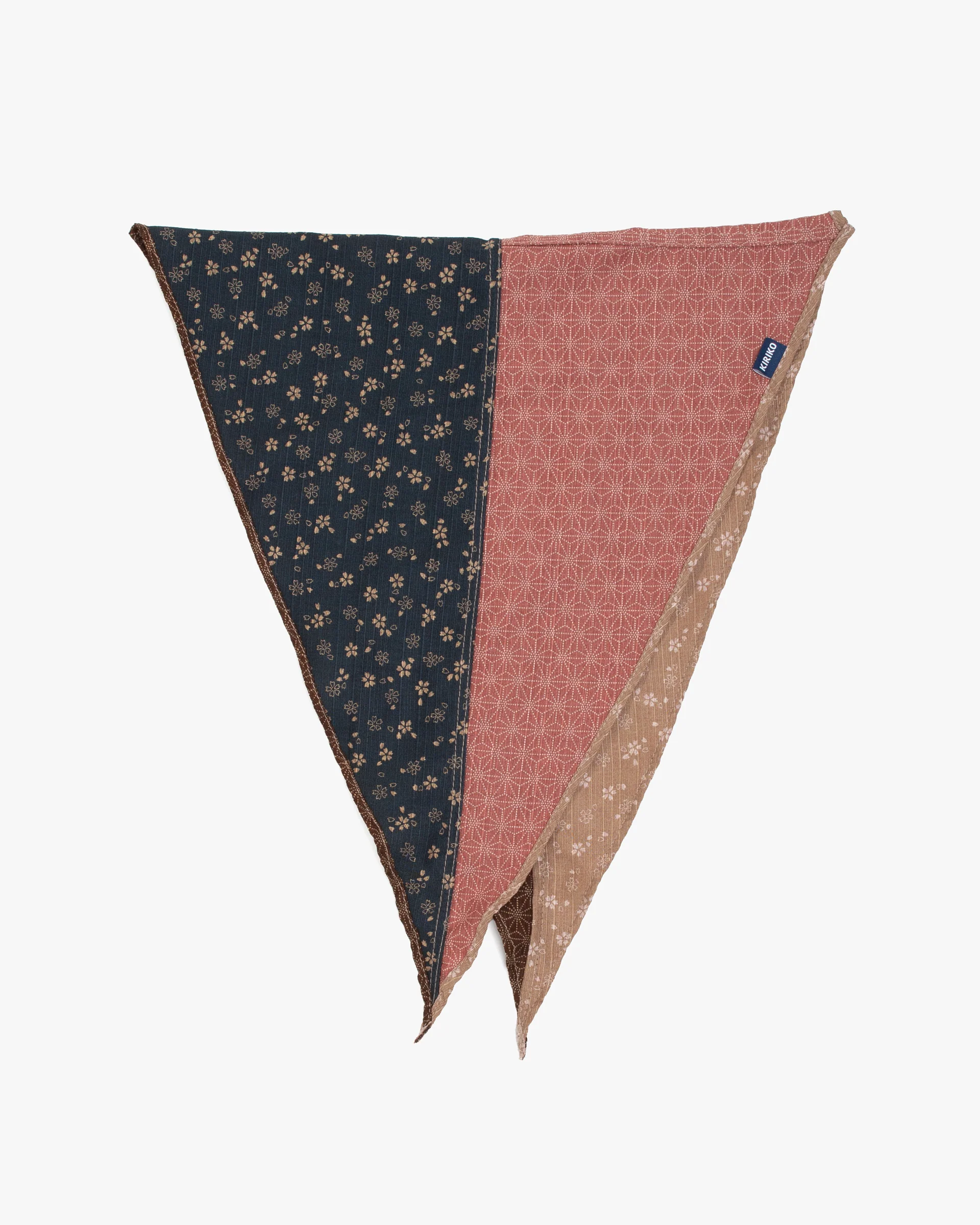 Kiriko Original Split Neckerchief, Brown Asanoha and Tan Sakura - Image 3