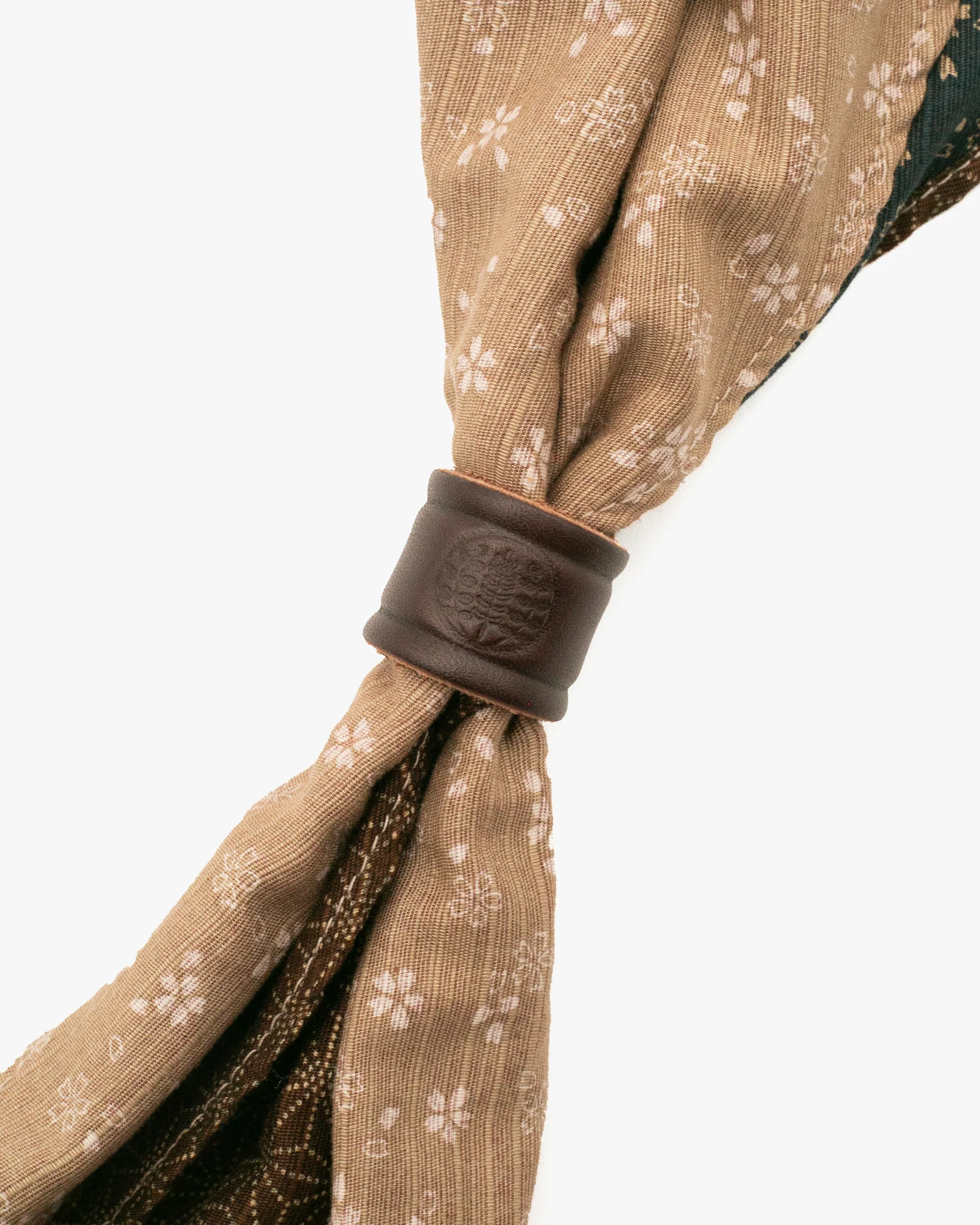 Kiriko Original Split Neckerchief, Brown Asanoha and Tan Sakura - Image 4