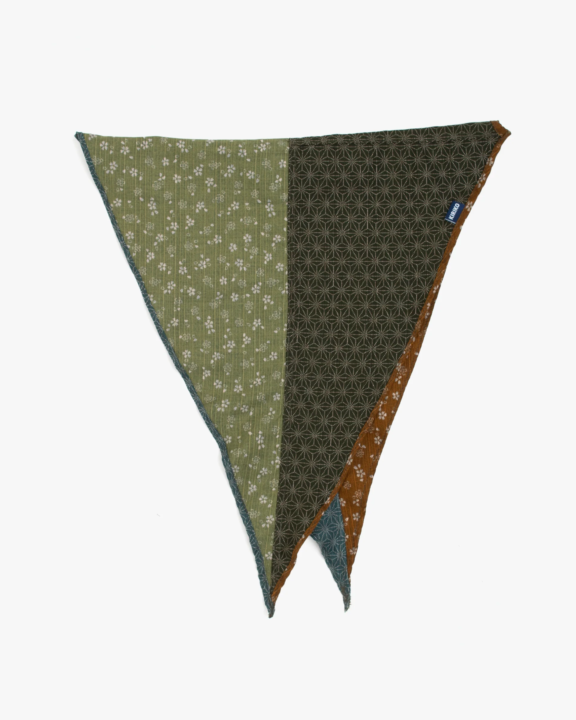 Kiriko Original Split Neckerchief, Teal Asanoha and Caramel Brown Sakura - Image 3