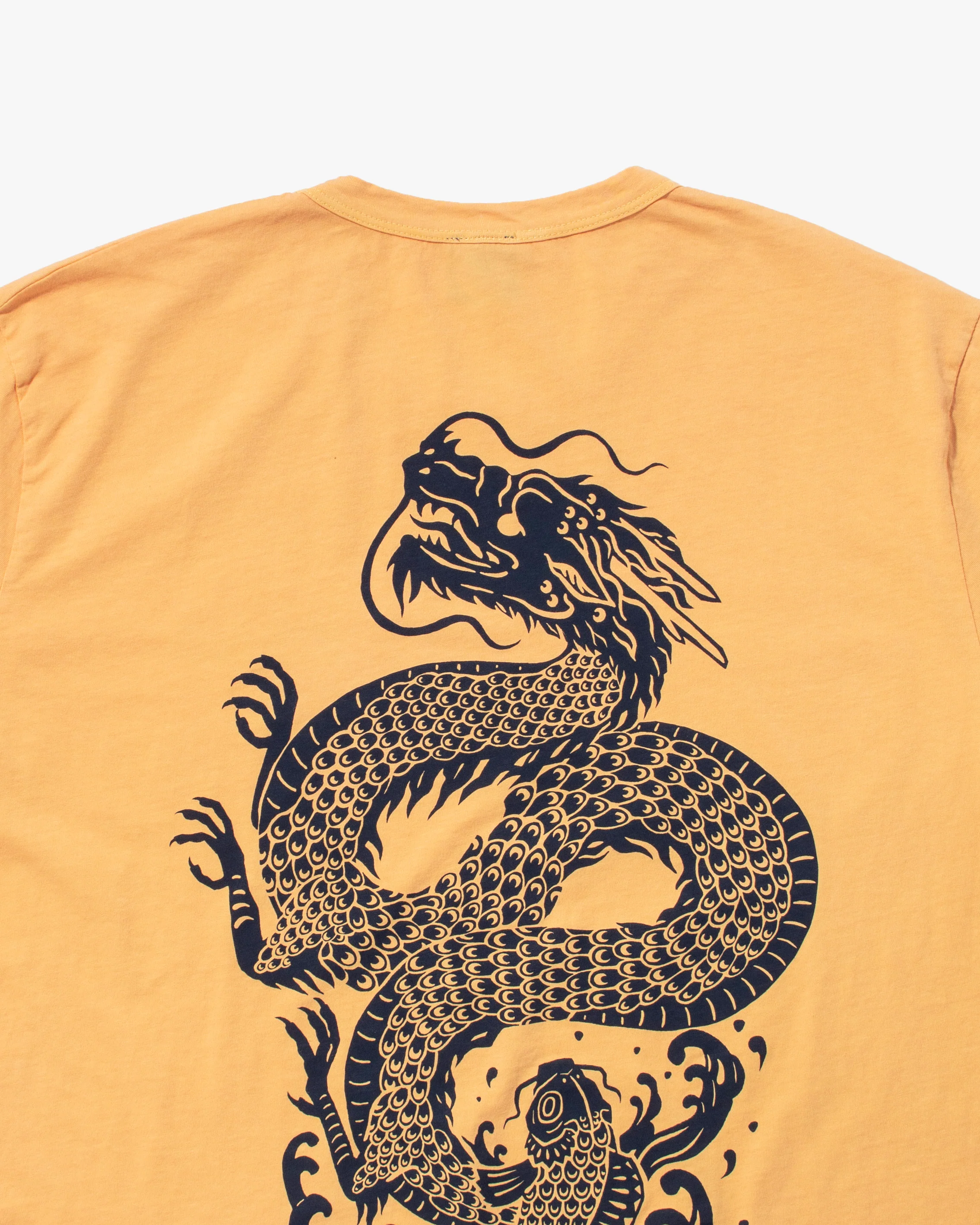 Kiriko Original Tee, 6 oz Cotton, Yellow with Indigo Koi-Dragon - Image 6