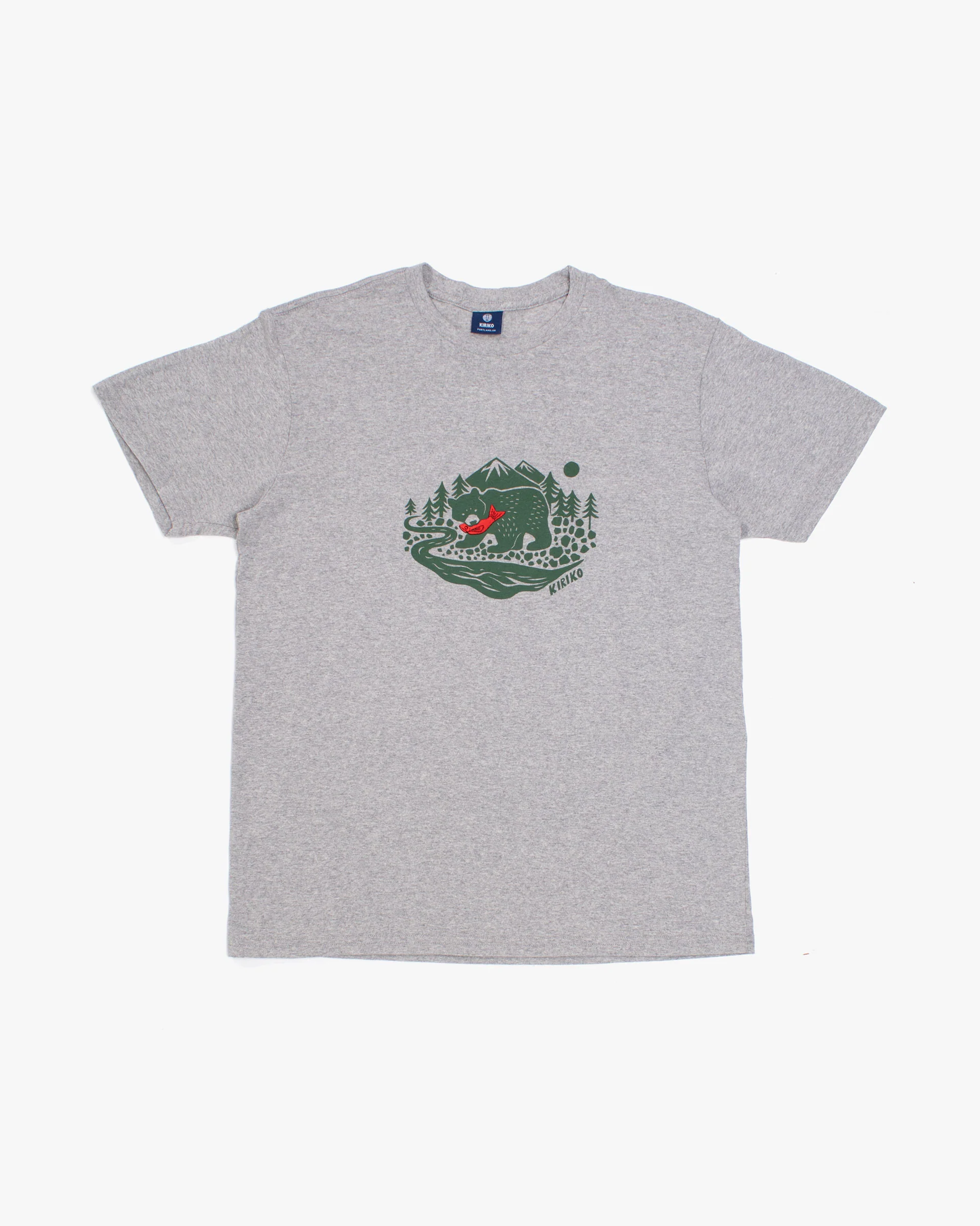 Kiriko Original Tee, 4 oz. US Made, Kuma with Embroidered Fish, Grey - Image 6