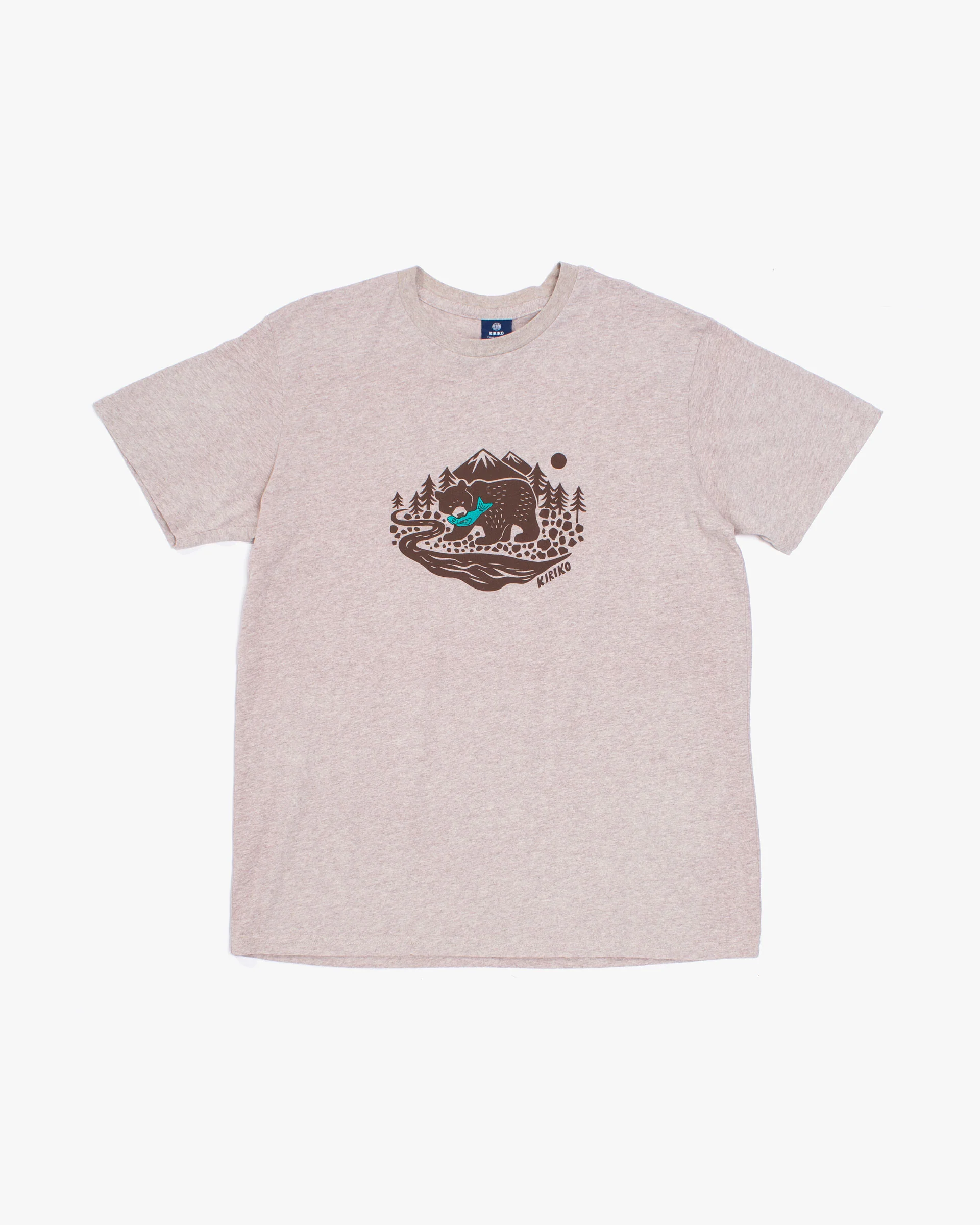 Kiriko Original Tee, 4 oz. US Made, Kuma with Embroidered Fish, Oatmeal - Image 2