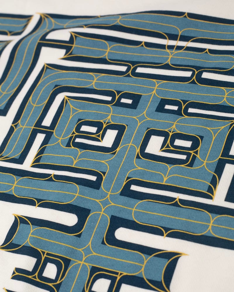 Kiriko Original Ainu Tee, Cream with Indigo, Sky Blue and Gold - Image 11